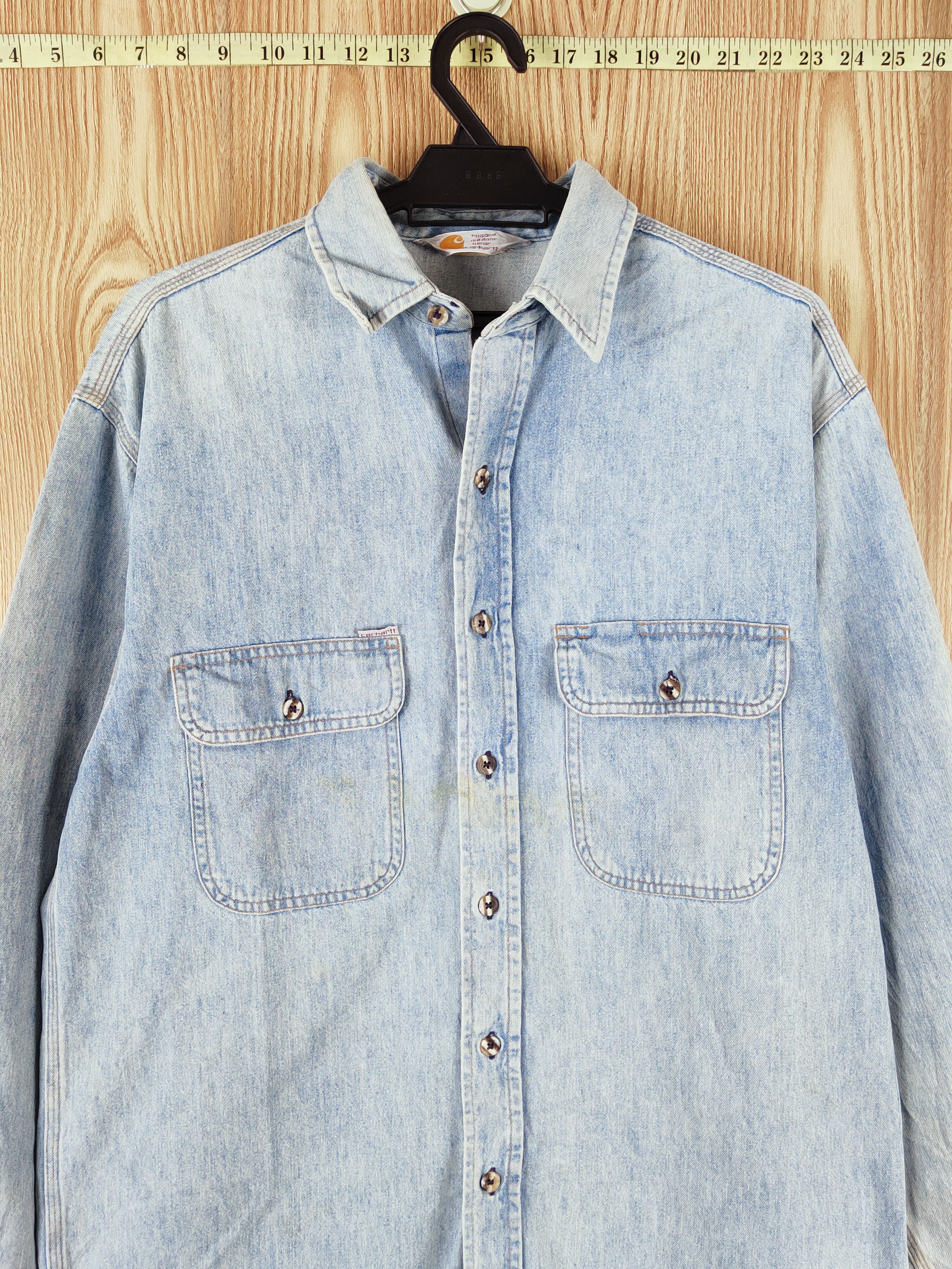 Carhartt × Vintage Retro & Cool 💥Carhartt Blue Button Up Denim Shirts Size US L / EU 52-54 / 3 - 2 Thumbnail