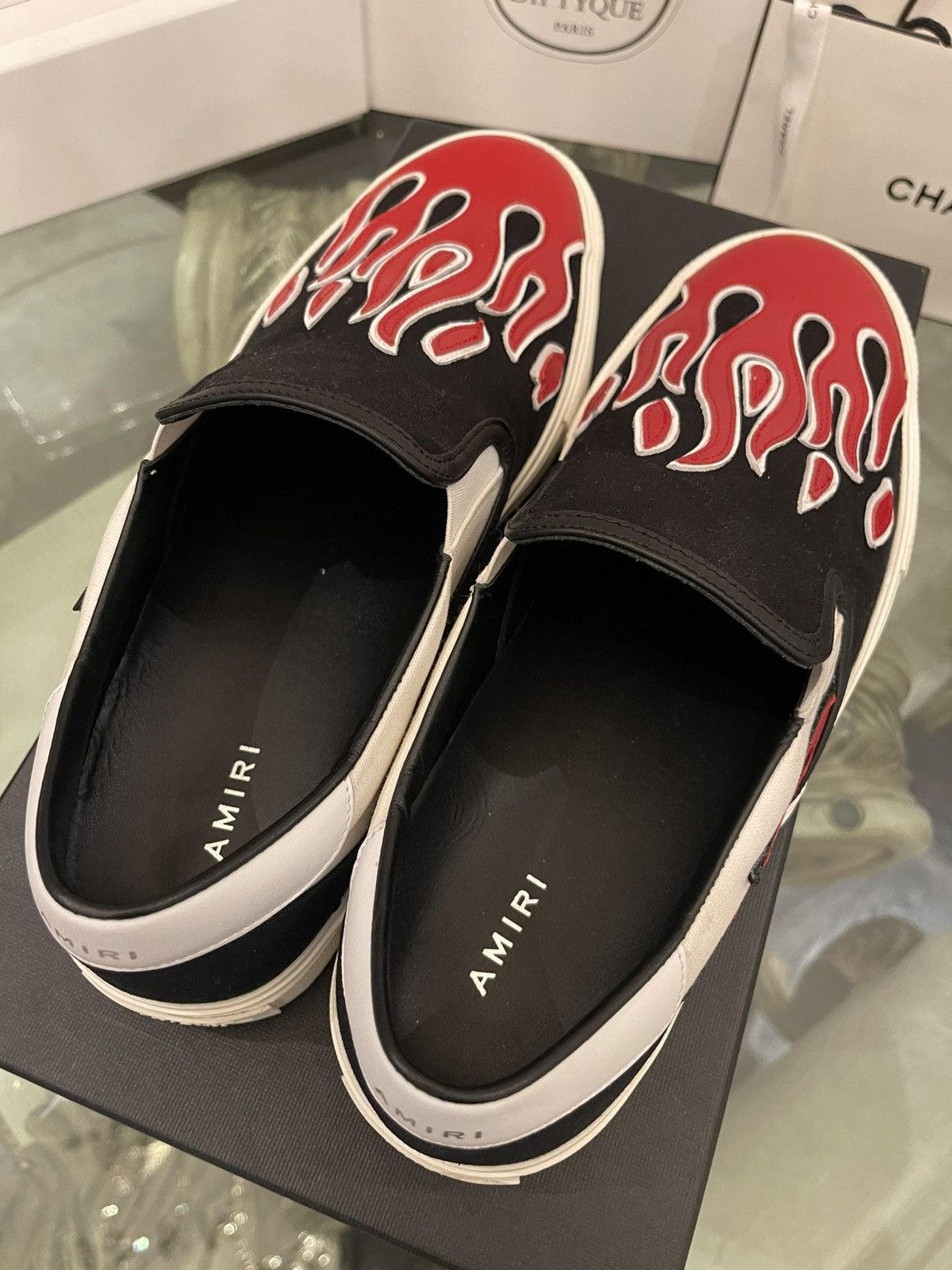 Amiri Amiri Flame Appliqué Slip On Sneakers Black White Red Size US 10 / EU 43 - 4 Thumbnail