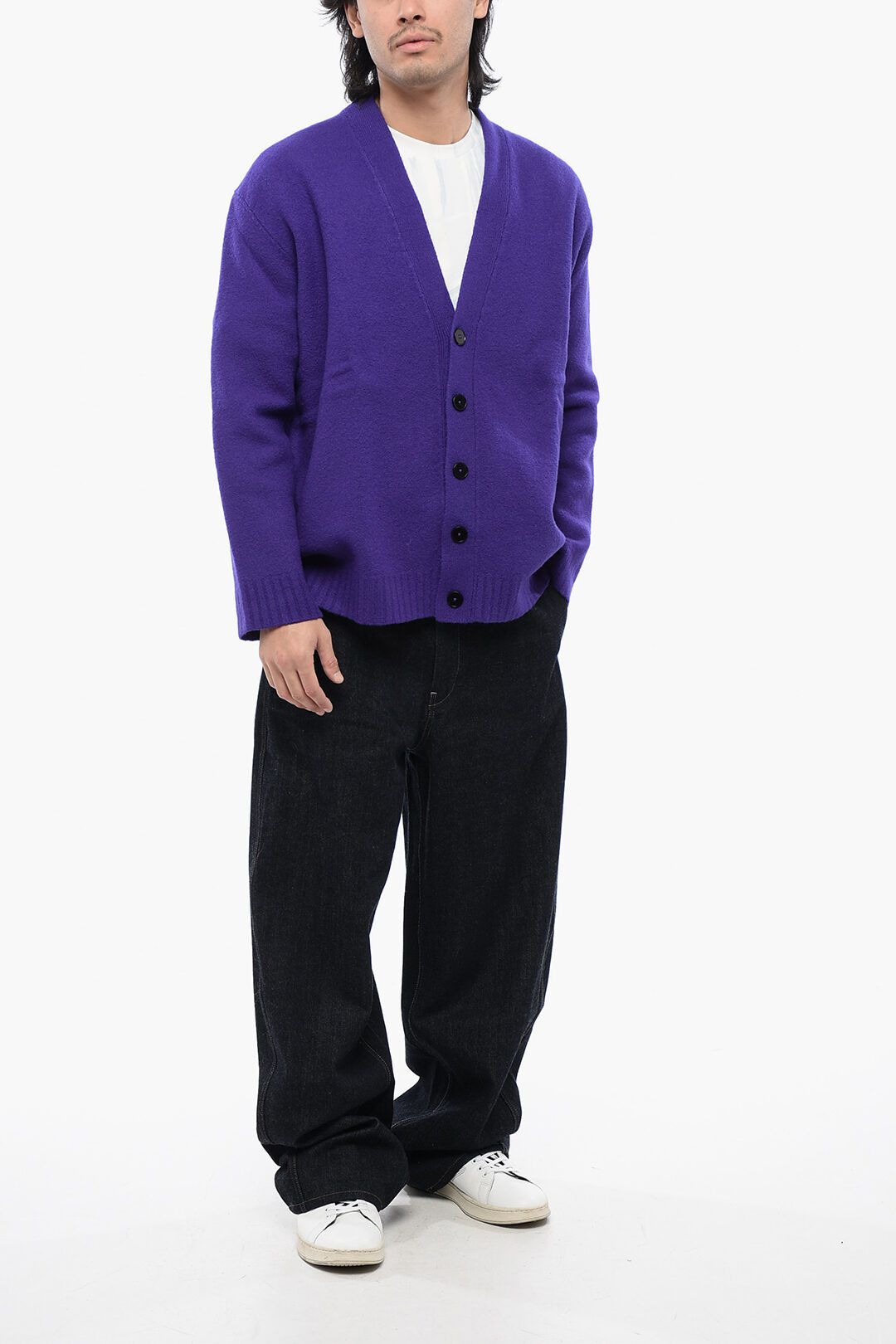 Jil Sander og1mm0625 Boiled Wool Cardigan in Purple Size US M / EU 48-50 / 2 - 4 Thumbnail