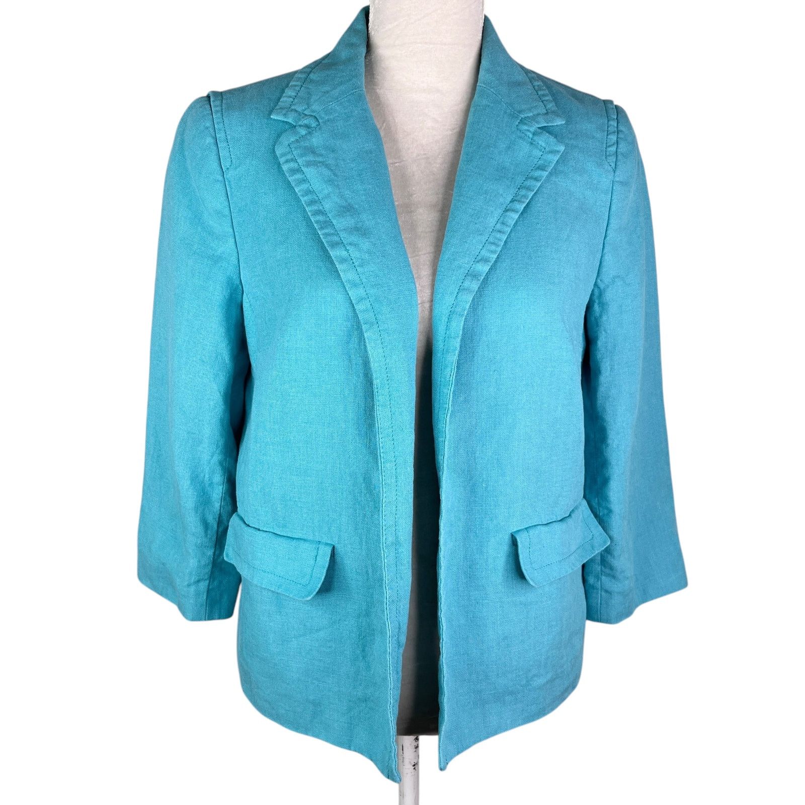 Other Talbots Linen Blazer 10 Turquoise Lined Pockets Open Classic Size L / US 10 / IT 46 - 11 Thumbnail