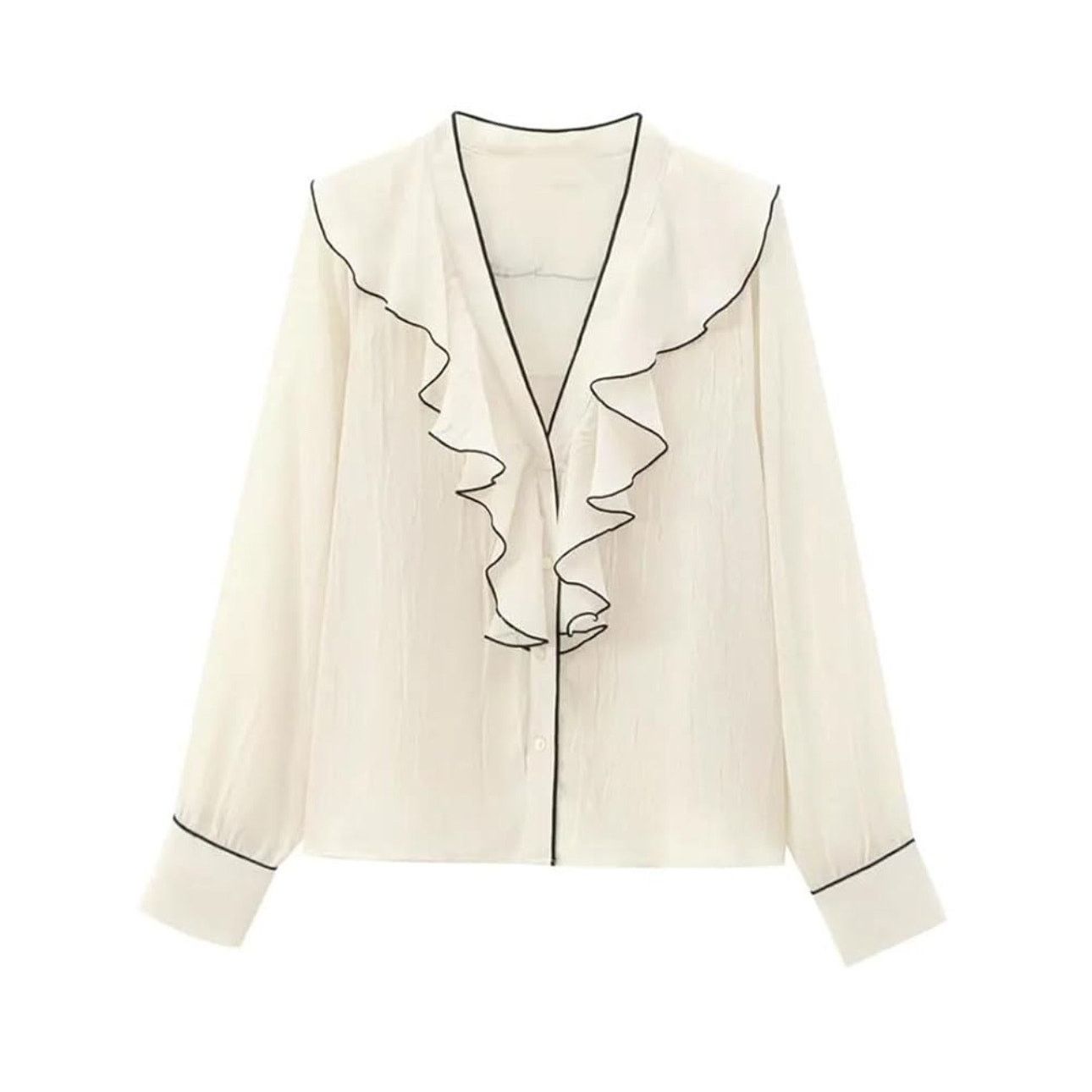 Elie Tahari Elie Tahari cream blouse with black piping size XS Size XS / US 0-2 / IT 36-38 - 1 Thumbnail