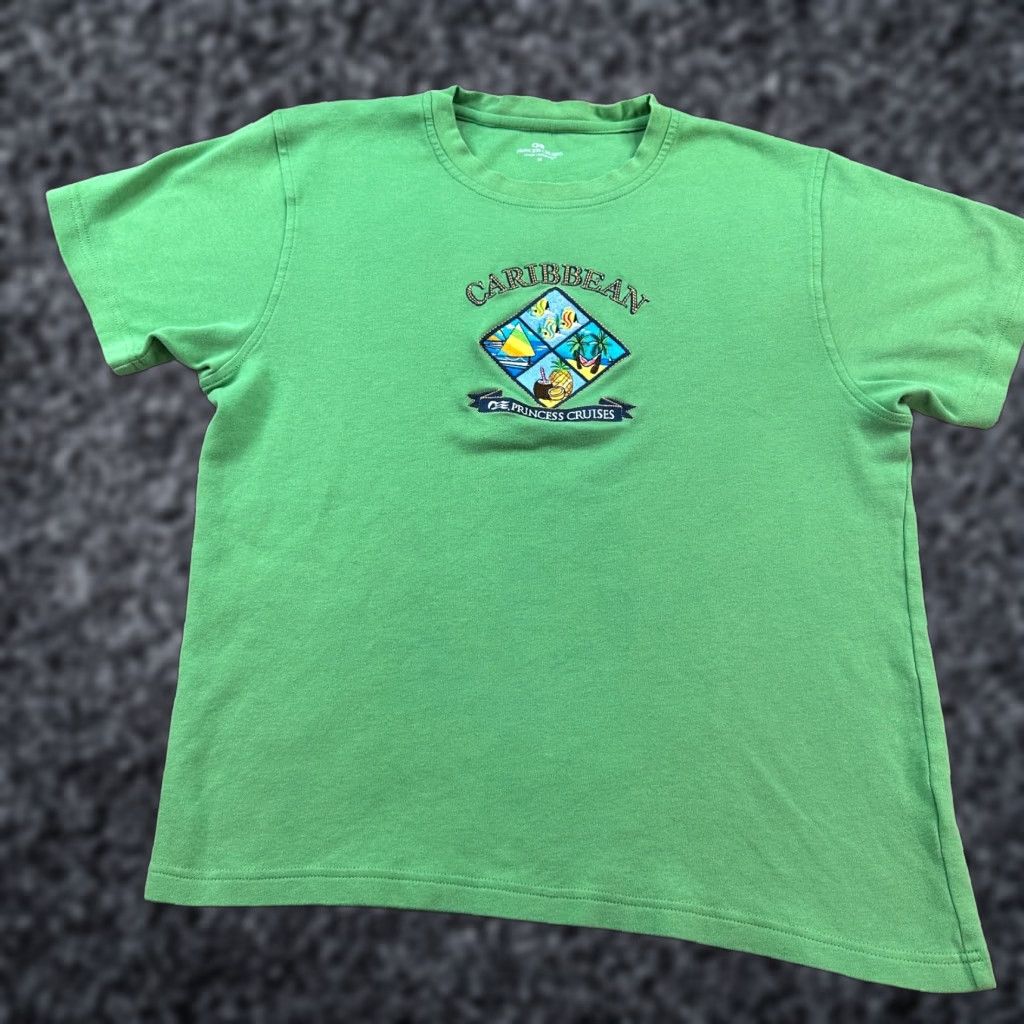 Vintage Princess Cruises Shirt Womens Medium Green Caribbean Embroidered Pina Colada Size M / US 6-8 / IT 42-44 - 1 Thumbnail