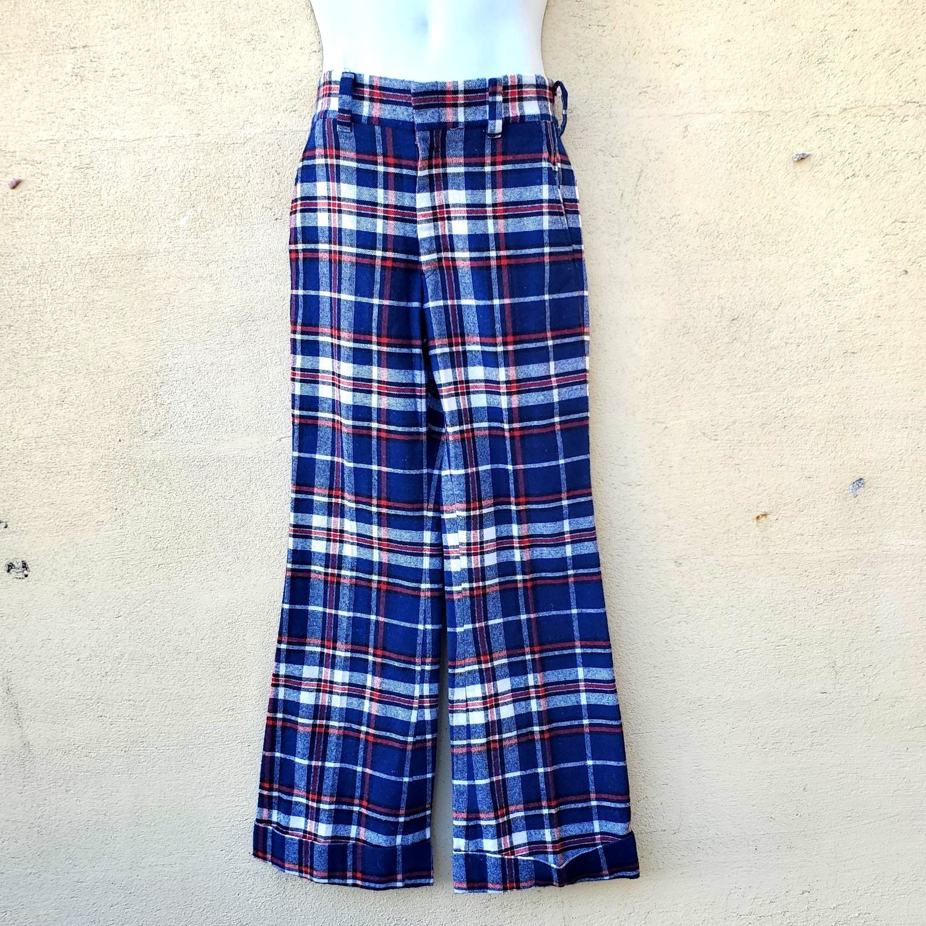 Other Vintage 60s Mod Pants Women 4 Blue Red White Plaid Flared Cu Size 27" / US 4 / IT 40 - 1 Thumbnail