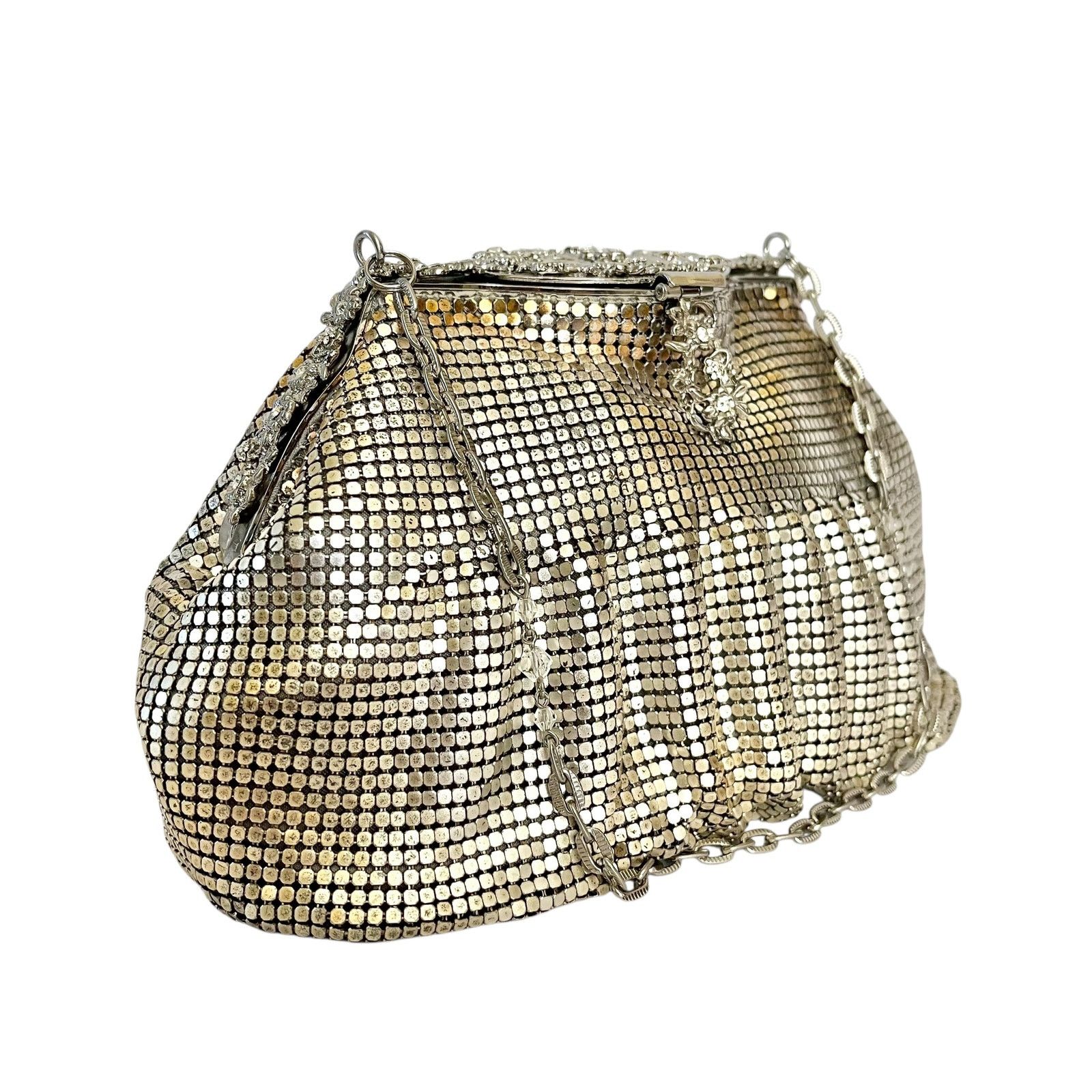 Vintage Whiting Davis Metal Mesh Crystal Evening Bag