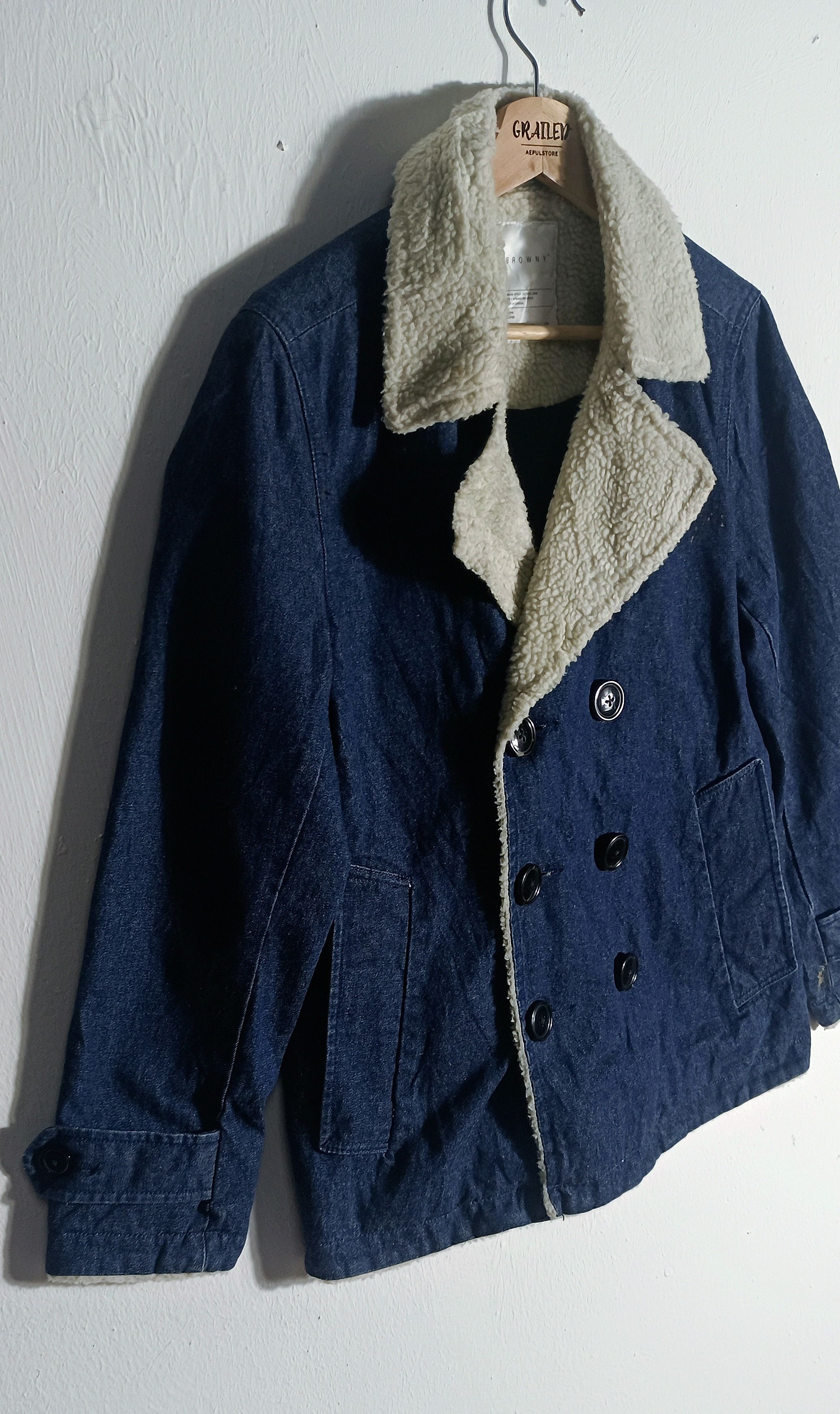 Japanese Brand Vintage🇯🇵 Browny Denim Sherpa Double Breasted Jacket Size US M / EU 48-50 / 2 - 2 Thumbnail