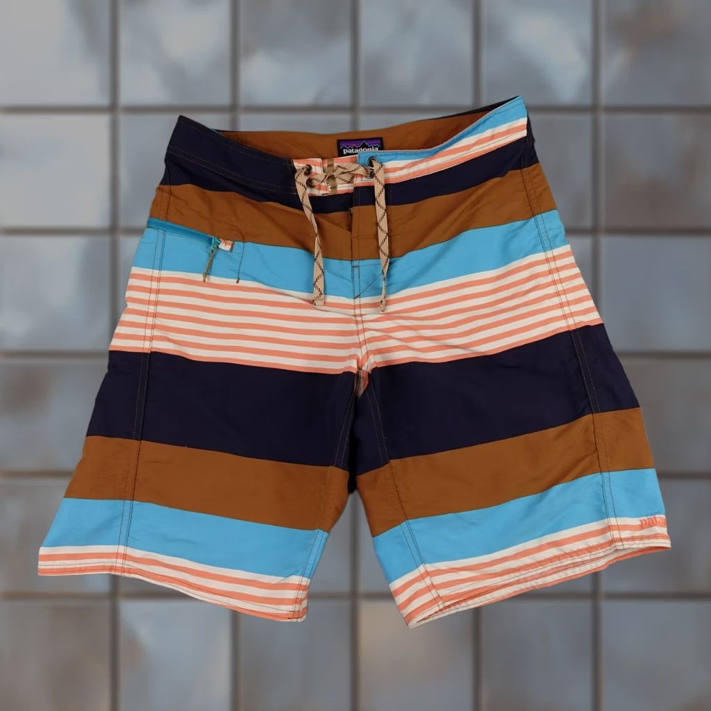 Patagonia Patagonia Boardshorts Mens 31 Brown Blue Striped Wavefarer Fitz Swim Trunks Size US 28 / EU 44 - 1 Thumbnail