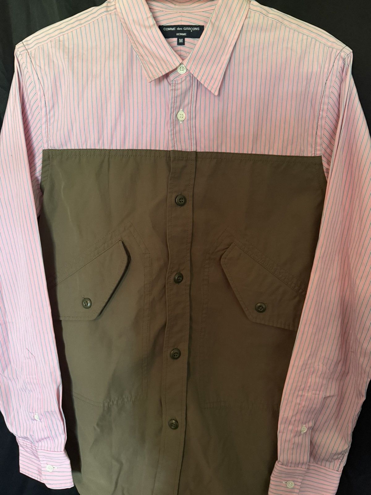 Comme des Garcons Homme Reconstructed Hybrid Striped Button Up Size US M / EU 48-50 / 2 - 2 Thumbnail