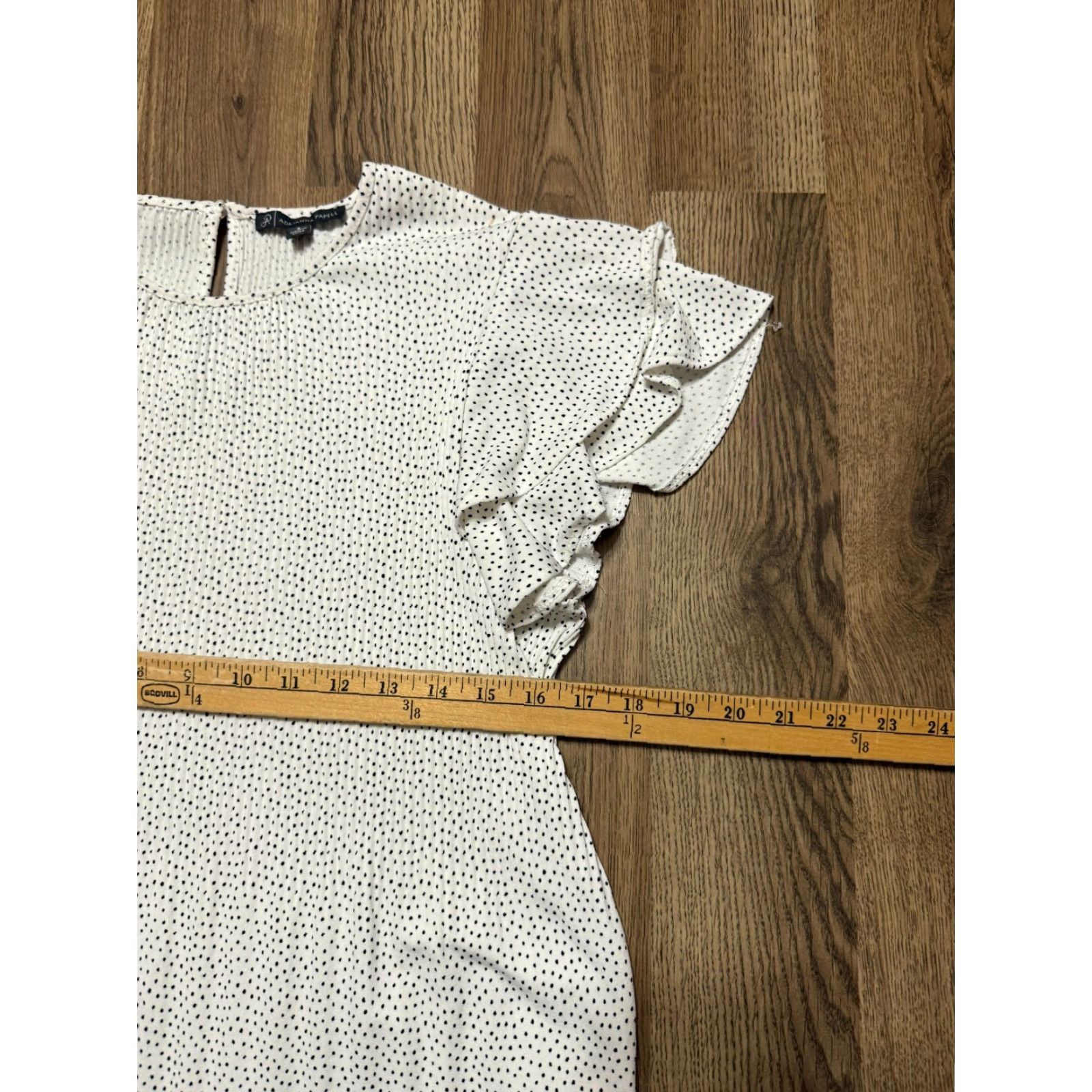 Vintage Adrianna Papell Blouse Shirt Women’s Small White Black Polka Dots Short Sleeve Flutter Sleeve Casual Modern Lightweight Size S / US 4 / IT 40 - 6 Thumbnail
