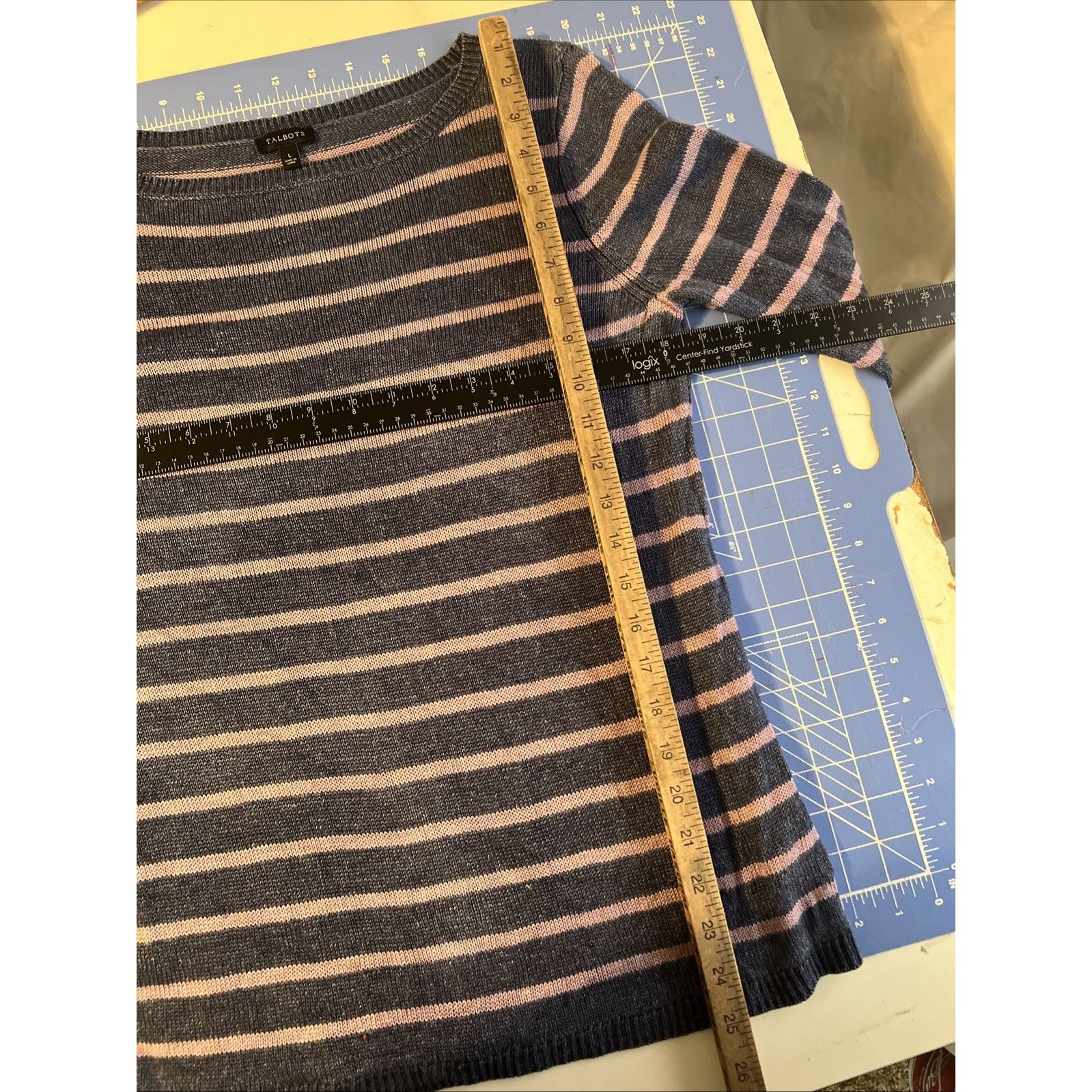 Talbots TALBOTS Women’s Crew Neck Sweater 100% Linen Blue Pink Strip Size L / US 10 / IT 46 - 7 Thumbnail