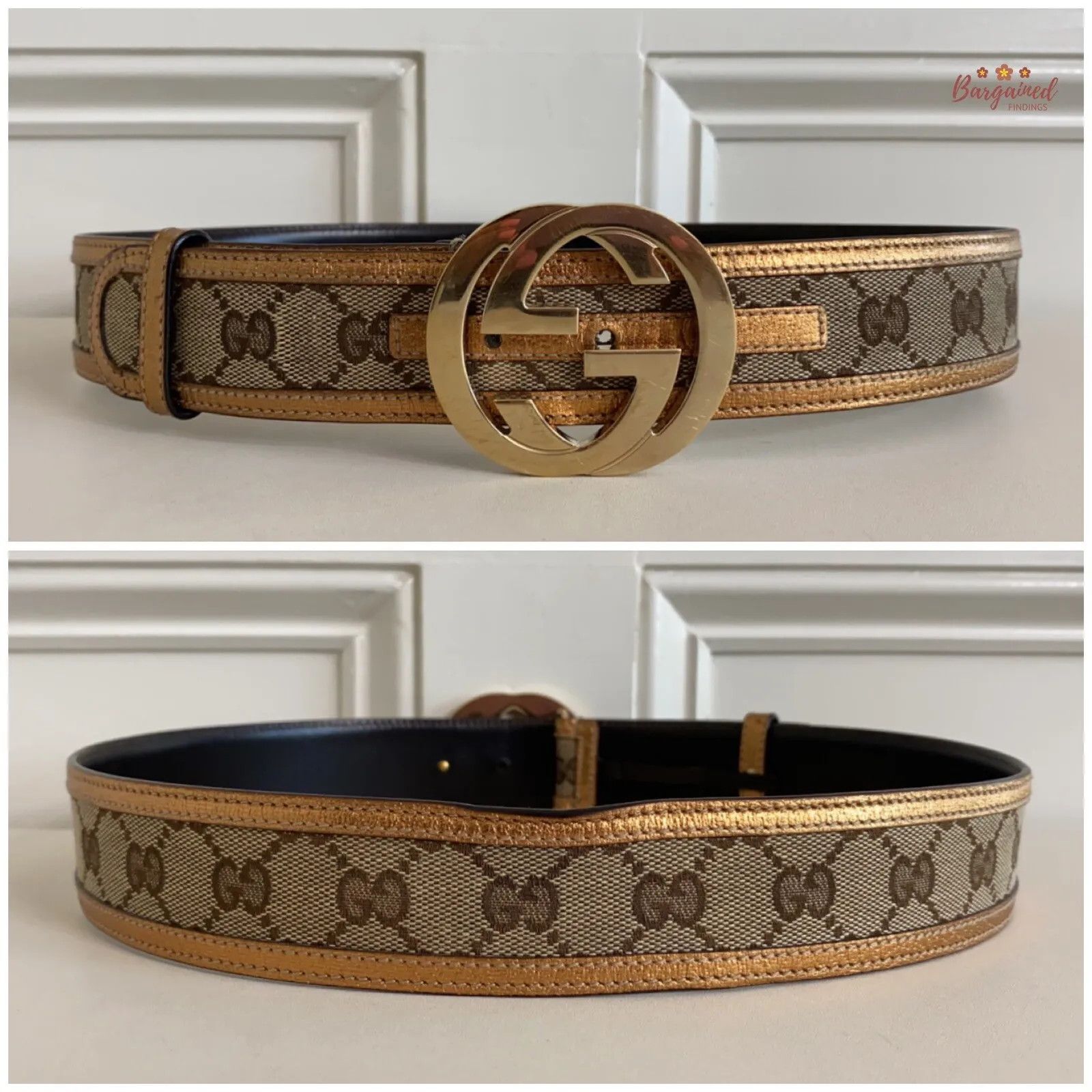 Gucci Gucci Monogram Canvas Leather Interlocking G Buckle Belt Size 28 - 2 Thumbnail