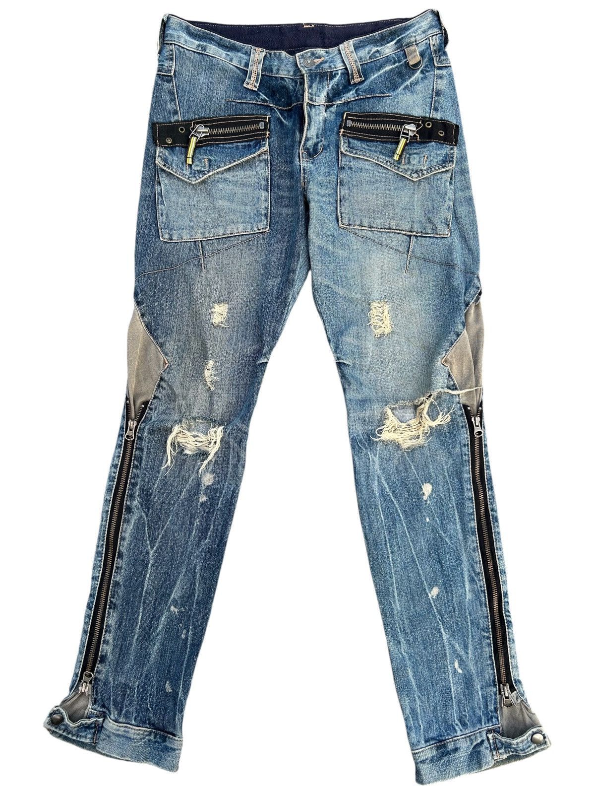 Kapital PPFM Japanese Punk Bondage Distressed Denim Jeans Size US 32 / EU 48 - 1 Thumbnail