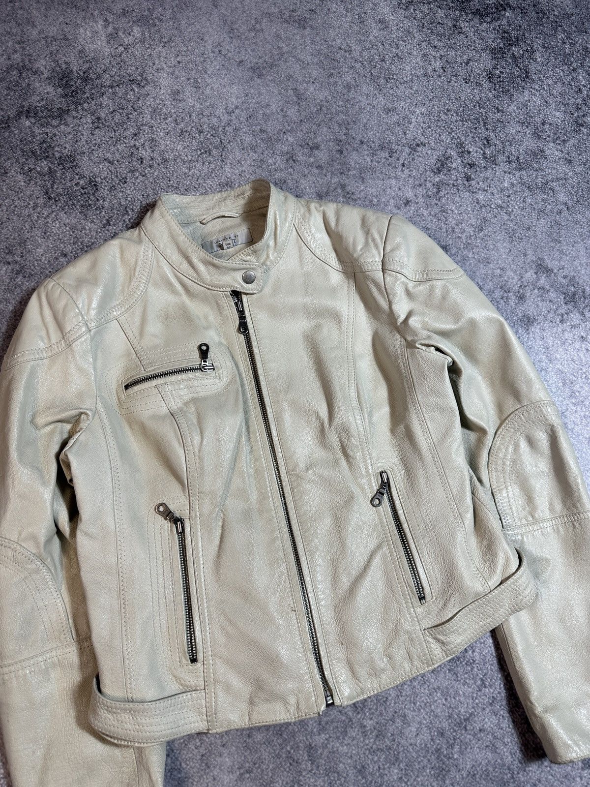 Other Y2k Vintage Leather Jacket White Avant Garden Alt Style VTg Size M / US 6-8 / IT 42-44 - 2 Thumbnail