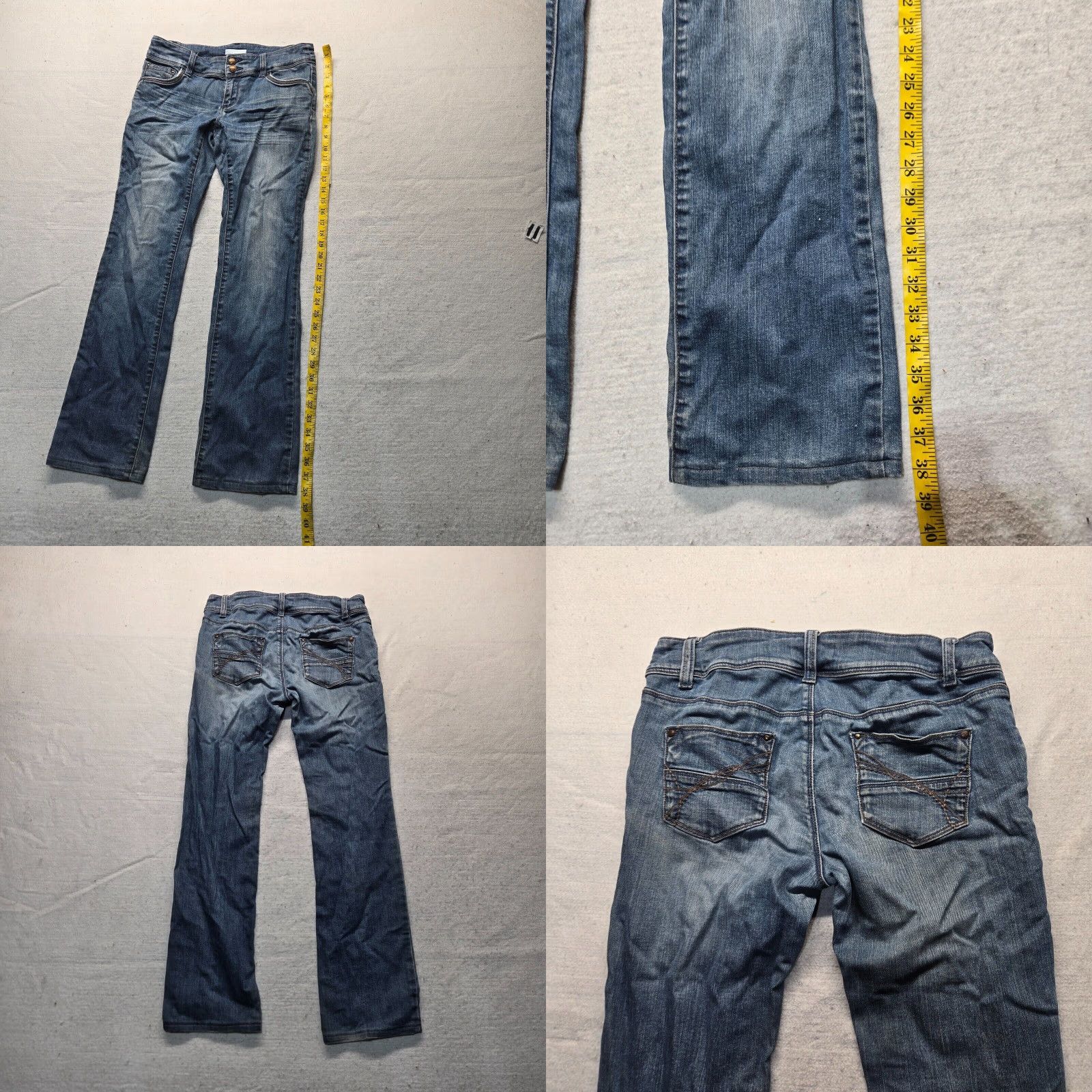 Denime Promod Jeans Women's Low-Rise Stretch Distressed Blue Denim Size 12 Regular 5-Pocket Straight Fit Size 34" / US 12 / IT 48 - 8 Thumbnail