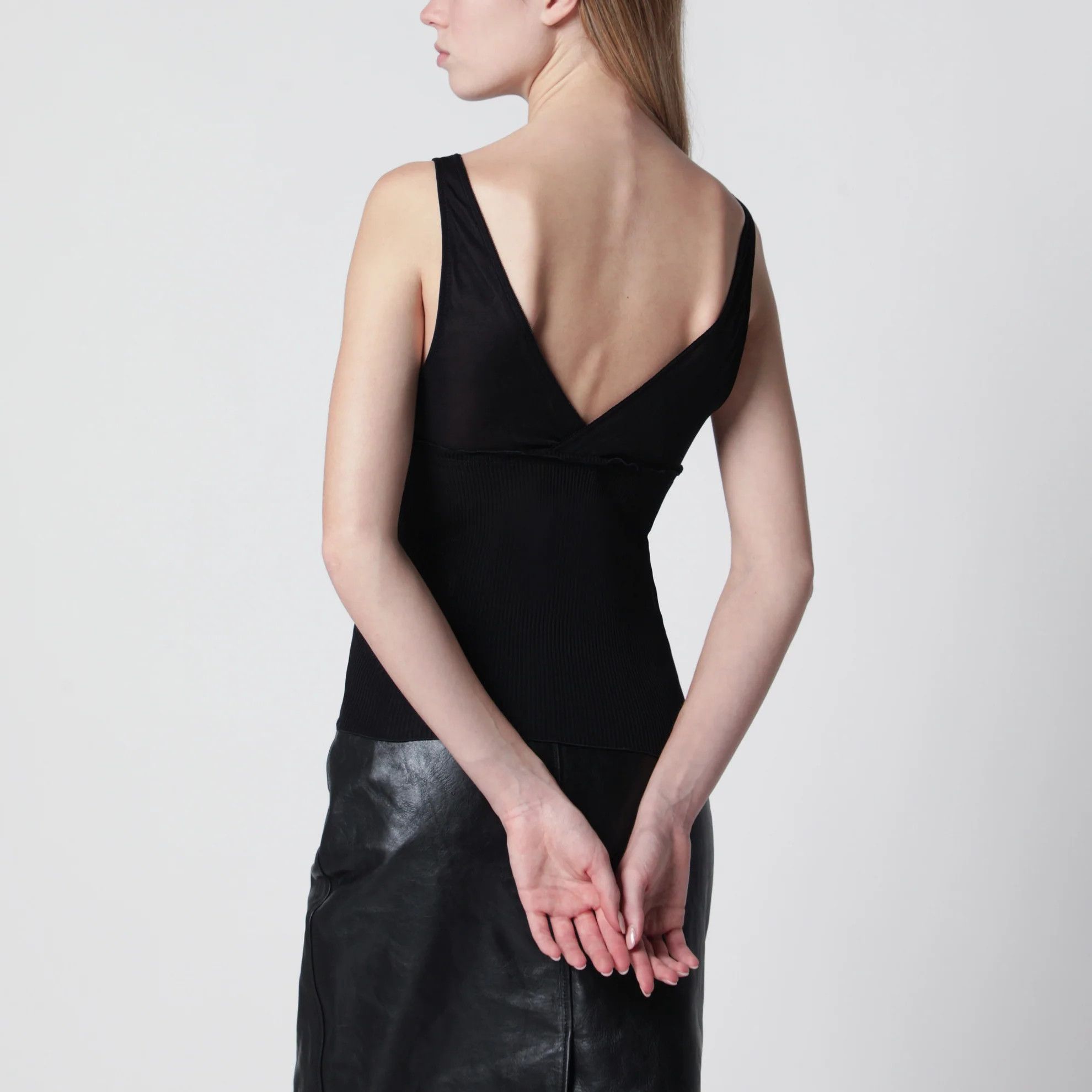 Saint Laurent Paris o1d2blof0526 Ribbed Silk Jersey Tank Top in Black Size L / US 10 / IT 46 - 3 Thumbnail