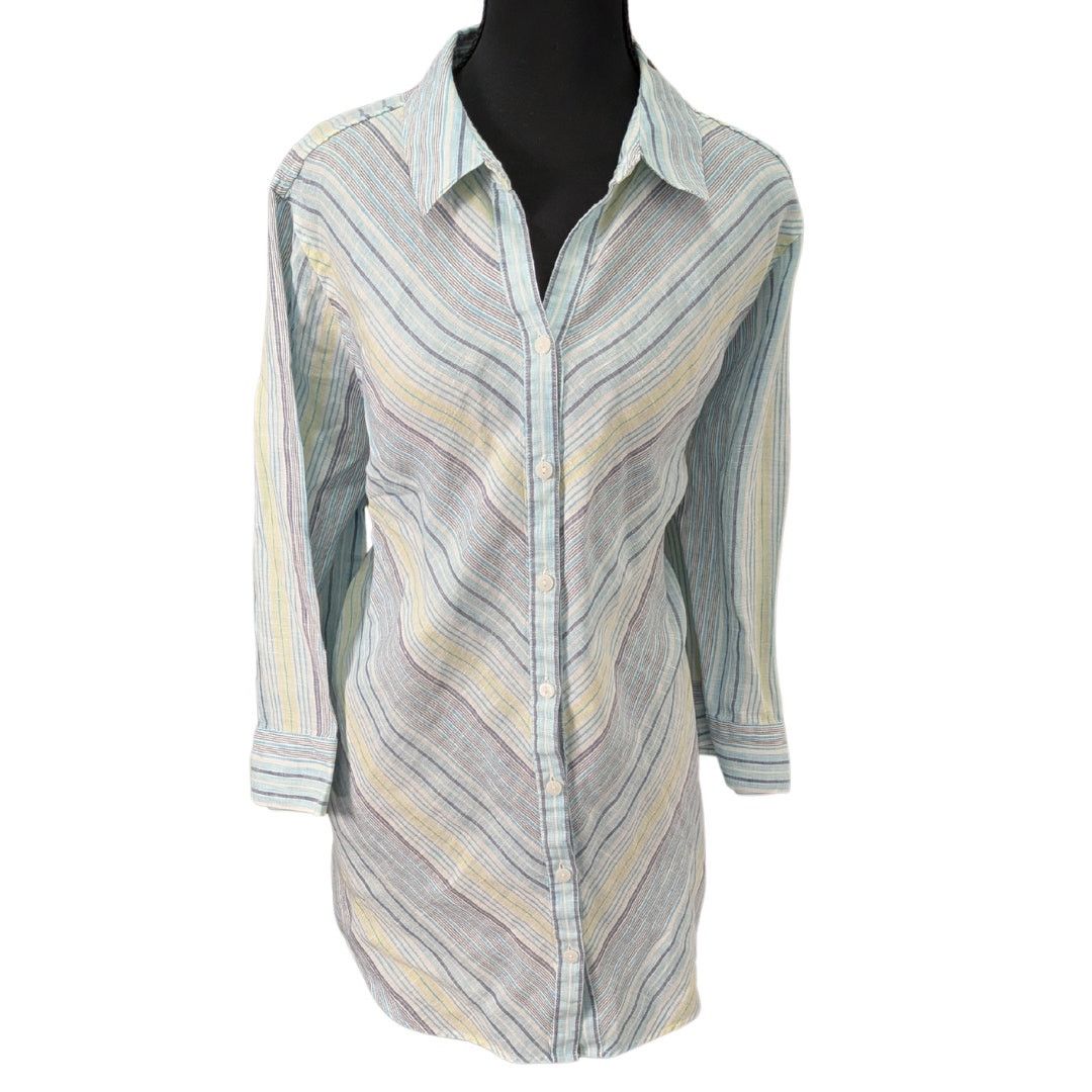 Vintage Vintage Chico's Linen Chevron Button-Down | Women's 2XL Size XXL / US 16-18 / IT 52-54 - 1 Thumbnail