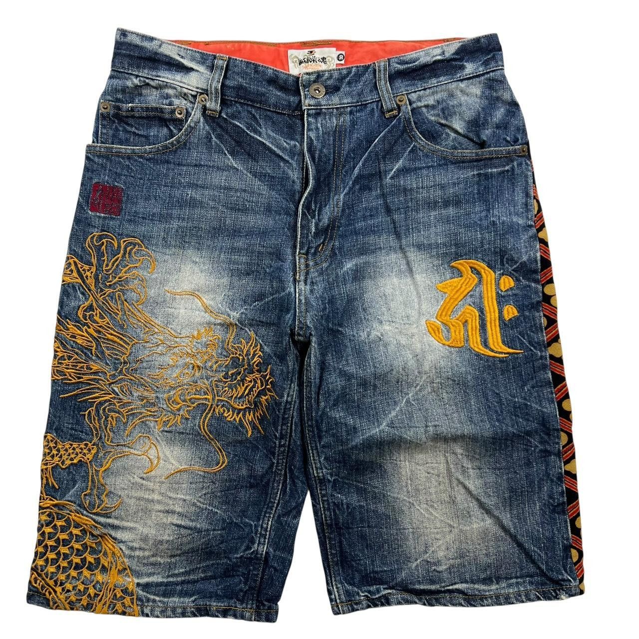 Karakuri Tamashii Karakuri Tamashii Embroidered Dragon Denim Shorts - Waist 30 Size US 30 / EU 46 - 1 Thumbnail