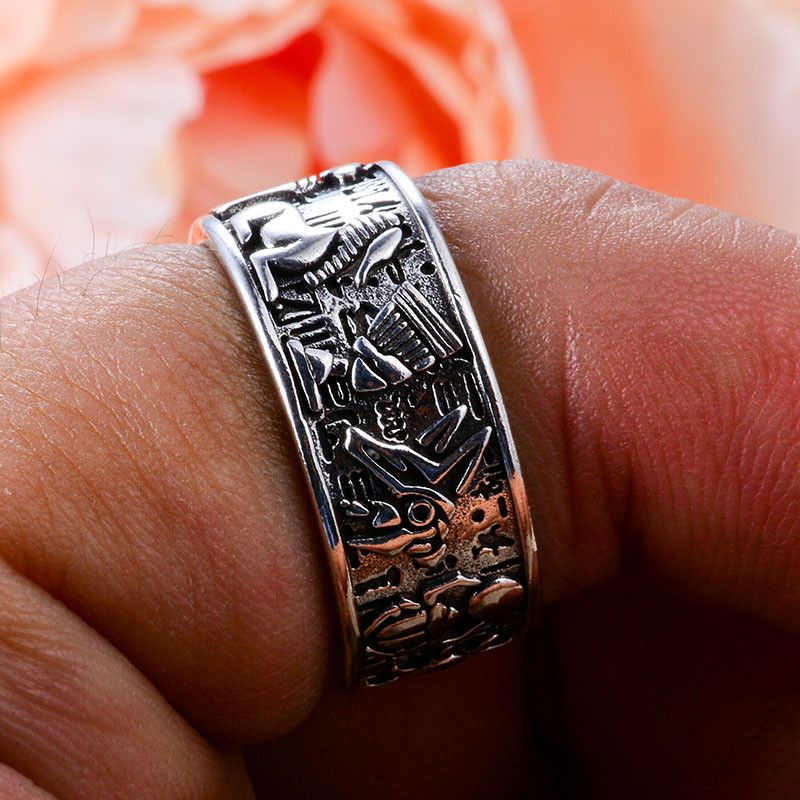 Jewelry × Vintage Resizable The Egyptian Gods Horus Anubis Retro Ring Size ONE SIZE - 9 Thumbnail