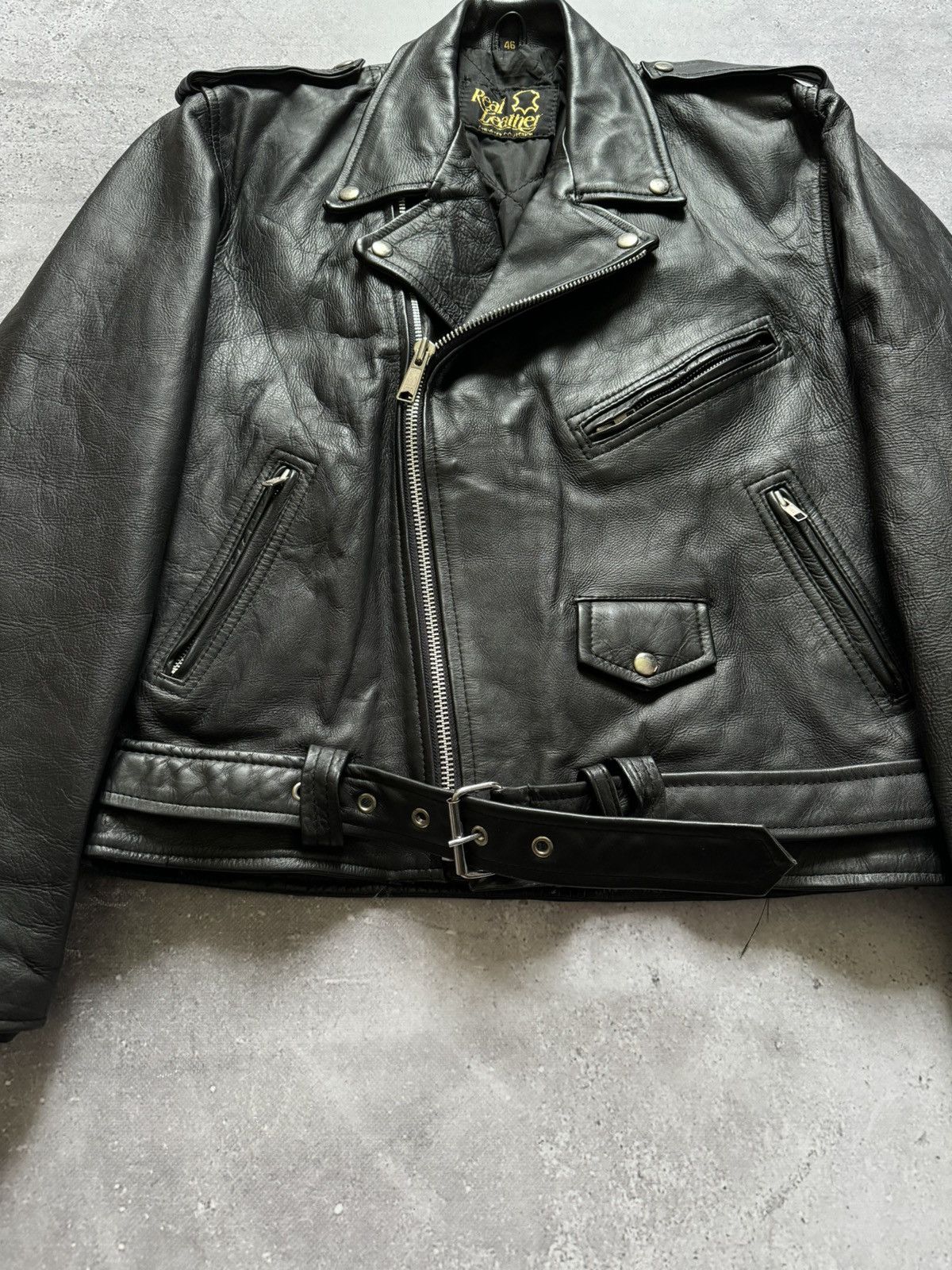 Genuine Leather × Vintage Vintage 90s Ramones Style Biker Leather Jacket Size US S / EU 44-46 / 1 - 6 Thumbnail