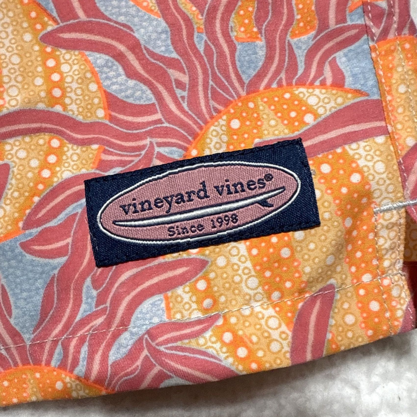 Vineyard Vines Vineyard Vines Swim Trunks Men S Orange Floral 6.5” Inseam Silk Polyester Mesh Lining Pockets Size US 29 - 3 Thumbnail