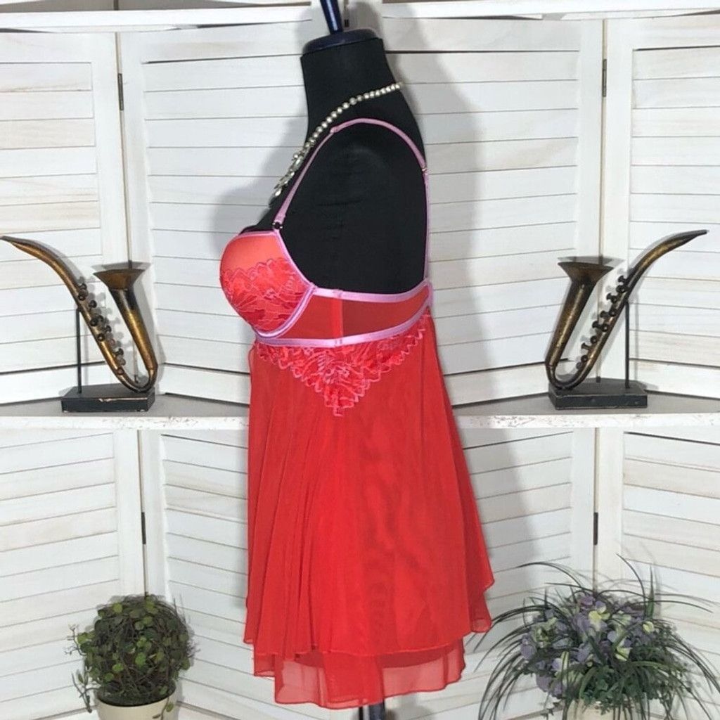Vintage Auden Intimates Babydoll Padded bra Sheer Lace Mesh Red sz S Size ONE SIZE - 4 Thumbnail