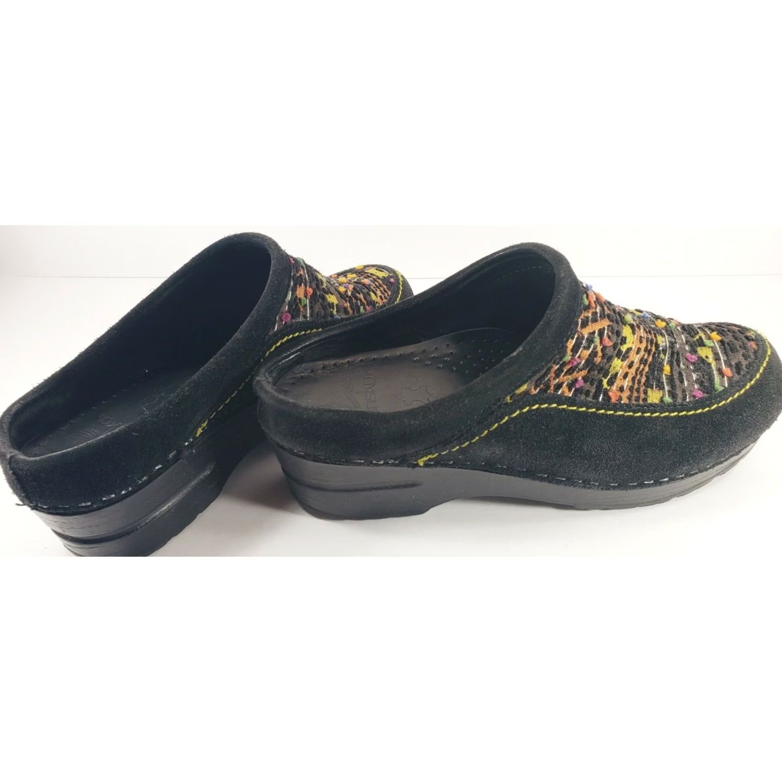 Dansko Dansko Clog Black Suede Multicolored Textile Vamp Women's Platform Sz. 7.5M 38EU Size US 8 / IT 38 - 6 Thumbnail