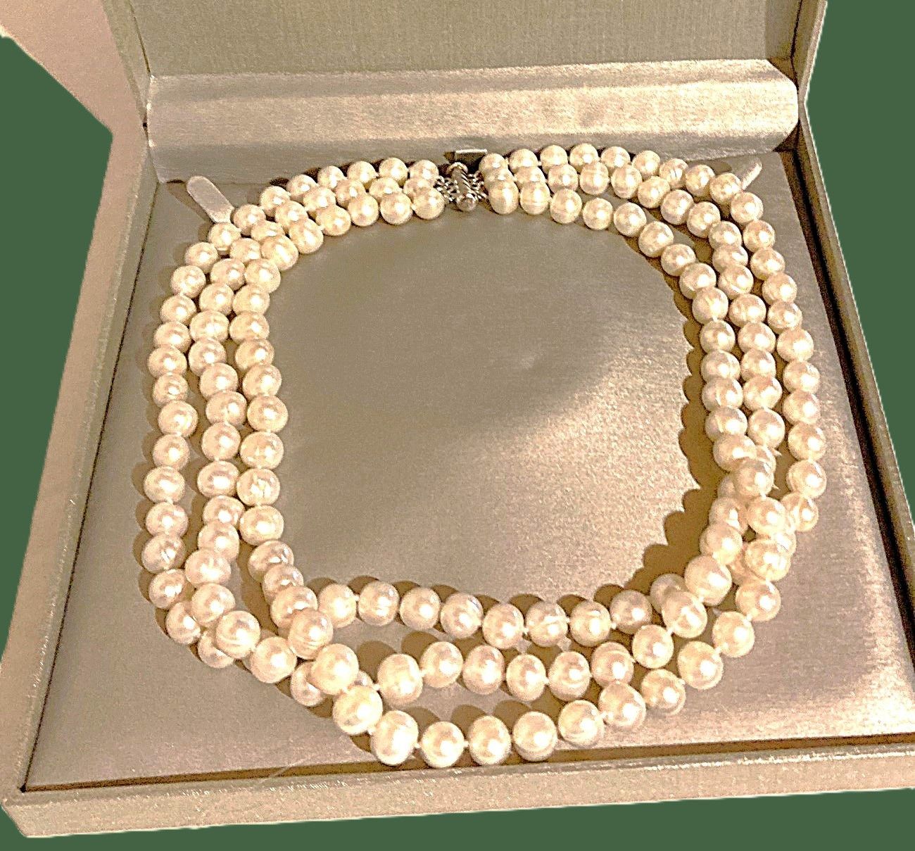 Zales Zales Three-Stranded Cultured Pearl Necklace w/ Silver Clasp Size ONE SIZE - 1 Thumbnail