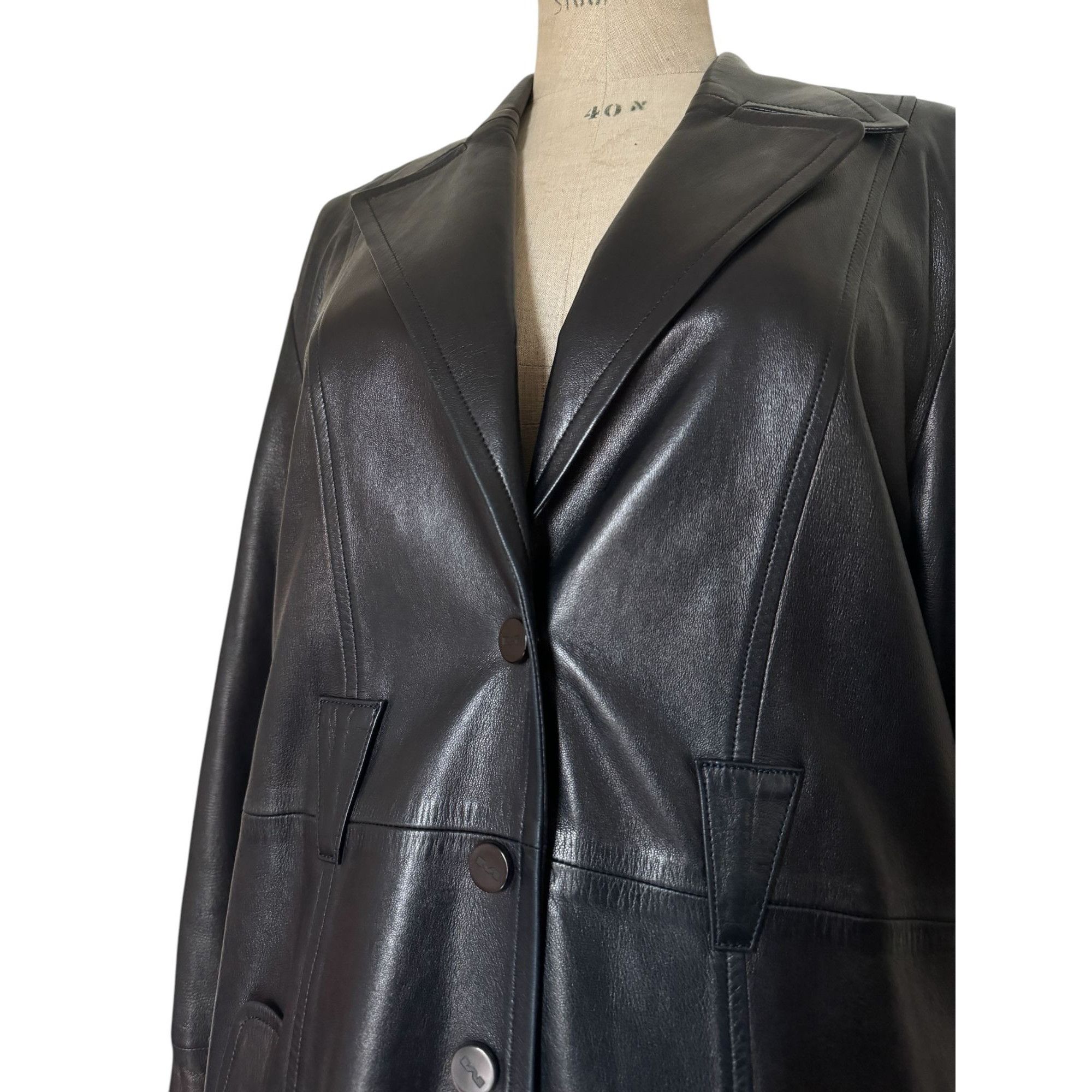 Thierry Mugler 1980s Dark Navy Leather Coat Size L / US 10 / IT 46 - 3 Thumbnail