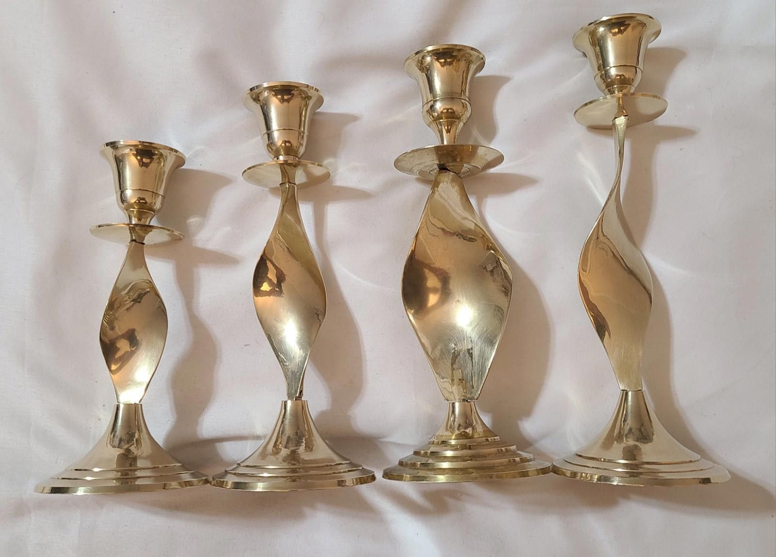 The Unbranded Brand 4pc Vintage 1970s Solid Brass Swirled Candlestick Holders Size ONE SIZE - 2 Thumbnail