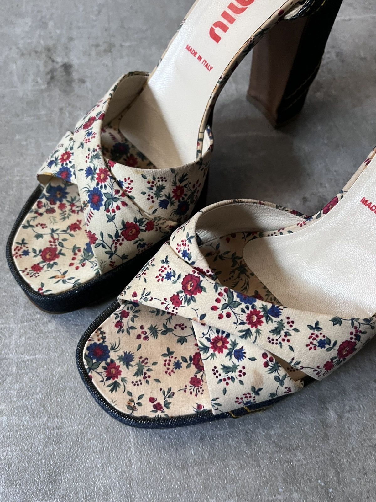 Miu Miu Miu Miu 90s floral heels denim platforms Size US 10 / IT 40 - 4 Thumbnail