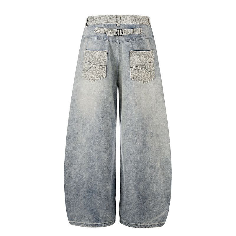 Jean Men's American Retro Leopard-Print Patchwork Jeans Size US 32 / EU 48 - 2 Thumbnail