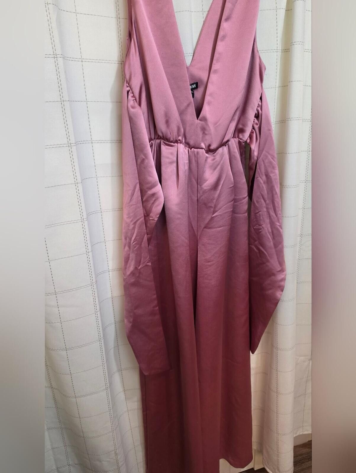 Express Express Satin V-Neck Tie Waist Wide Leg Jumpsuit Size 26" / US 2 / IT 38 - 7 Thumbnail