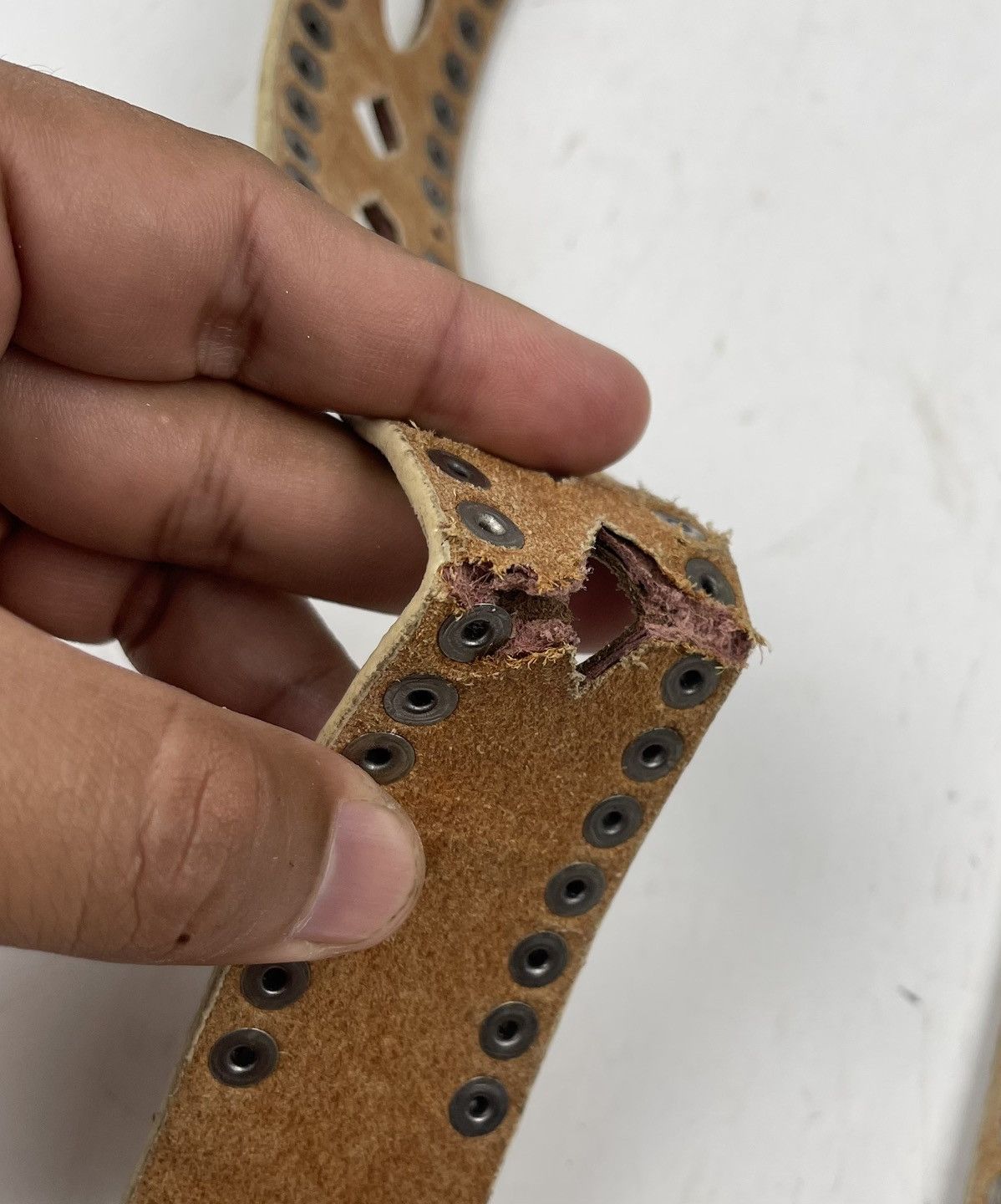 Japanese Brand distressed studded leather belt tc33 Size 42 - 6 Thumbnail