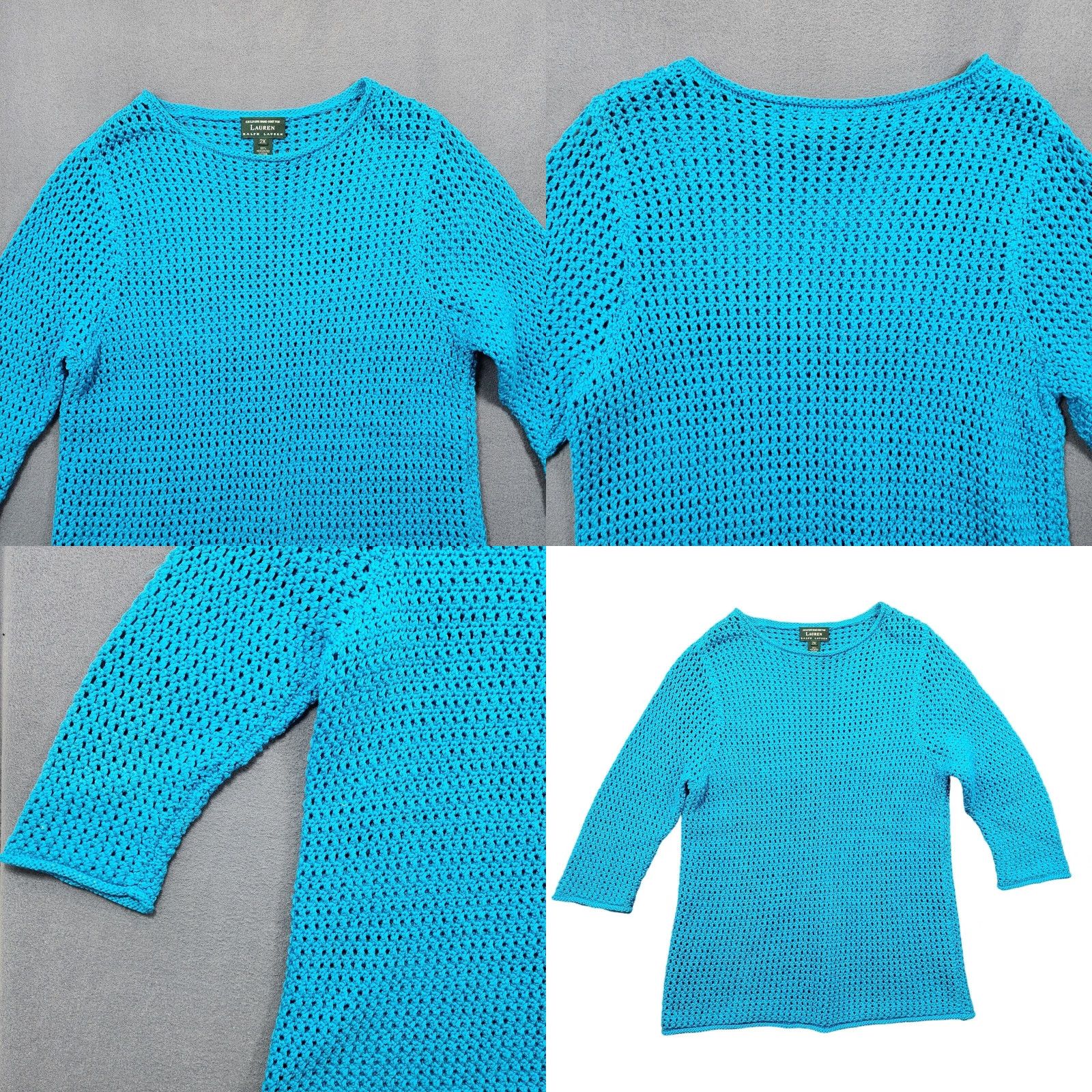 Ralph Lauren VINTAGE Ralph Lauren LRL Top 2X Handknit Blue 3/4 Sleeve Boho Cover Up Womens Size XXL / US 16-18 / IT 52-54 - 8 Thumbnail