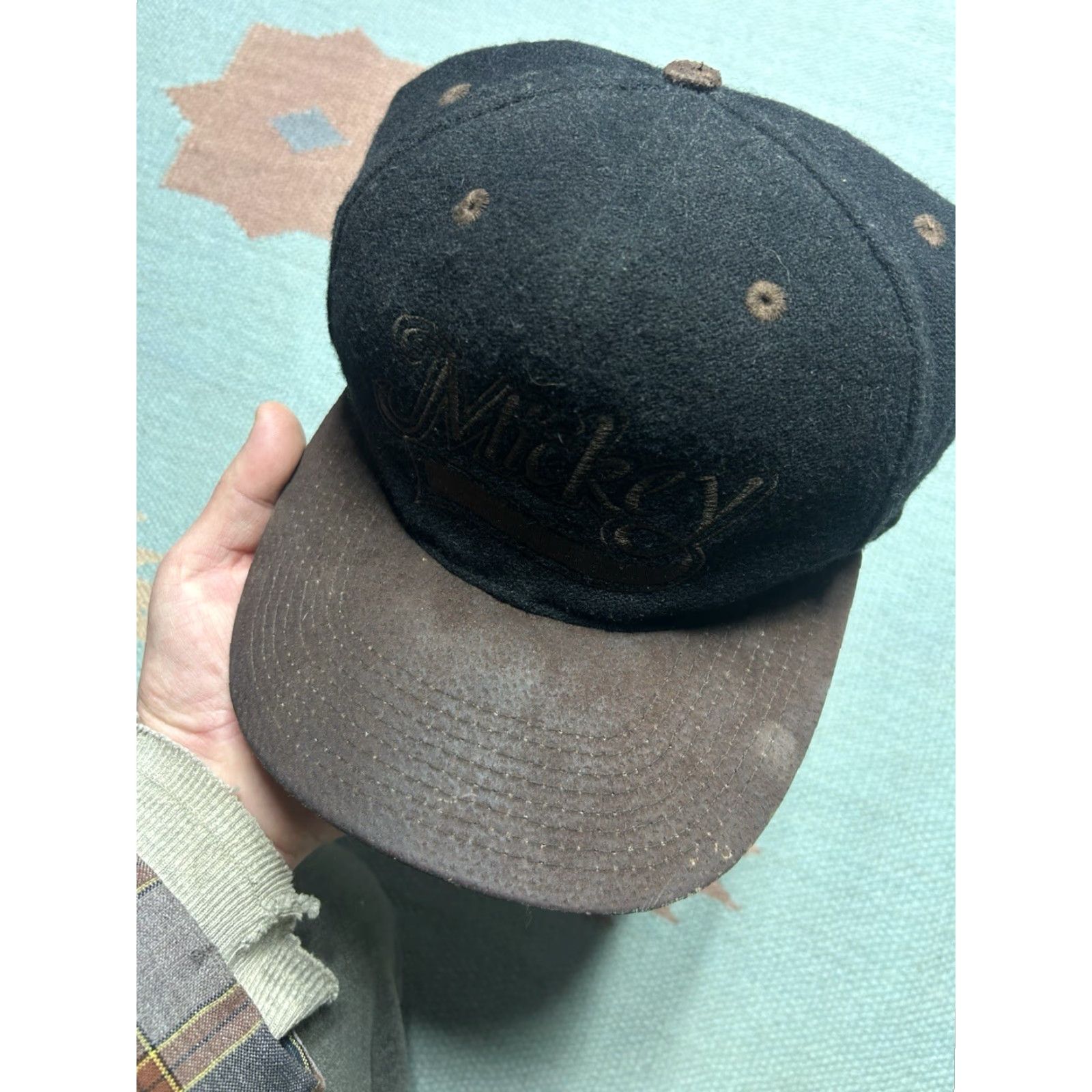 Mickey Unlimited VINTAGE Mickey Unlimited Snapback Hat Cap Mickey Mouse Wool Leather Brim Black Cartoon Spell Out Adjustable Men Size ONE SIZE - 3 Thumbnail