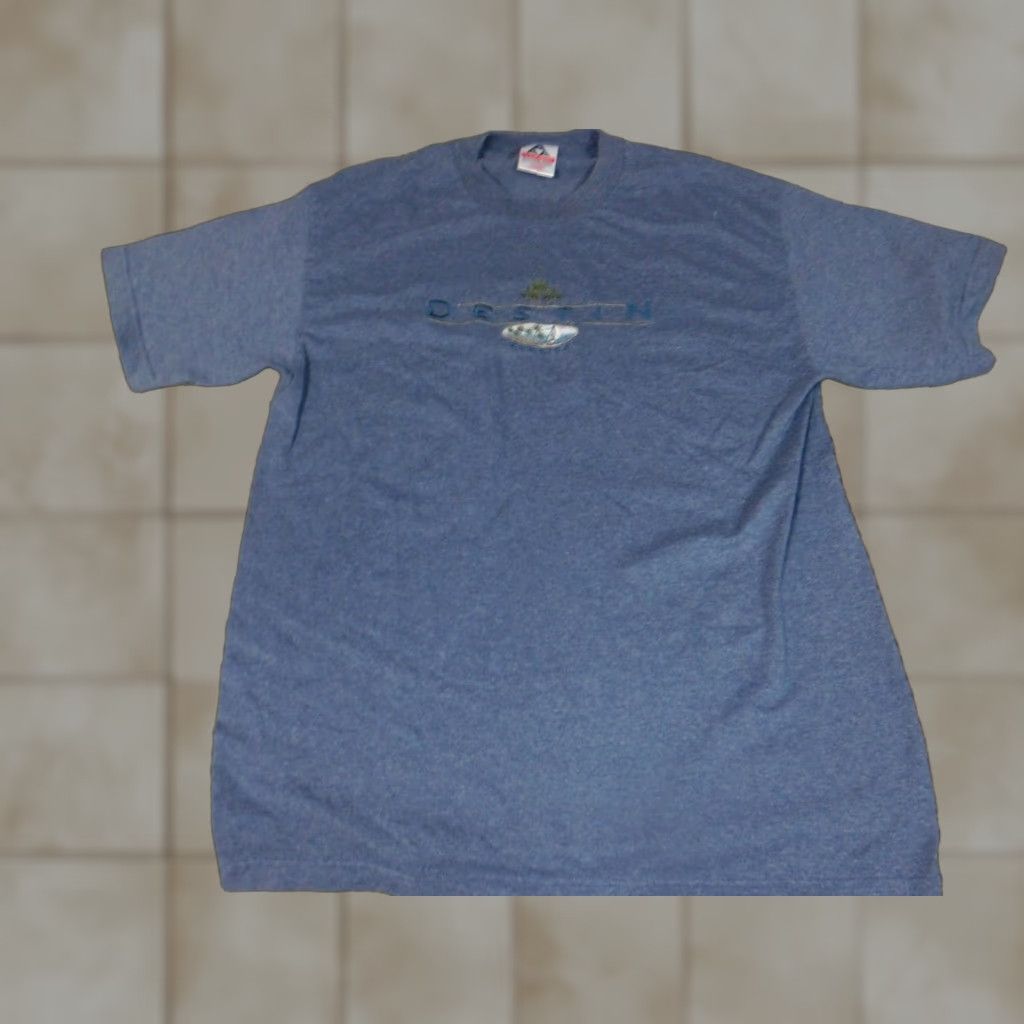 destin Destin Florida Alstyle Mens T-Shirt Blue Crew Neck Short Sleeve Logo Palm Trees L Blue 90s Florida Theme Boys Size US L / EU 52-54 / 3 - 1 Thumbnail