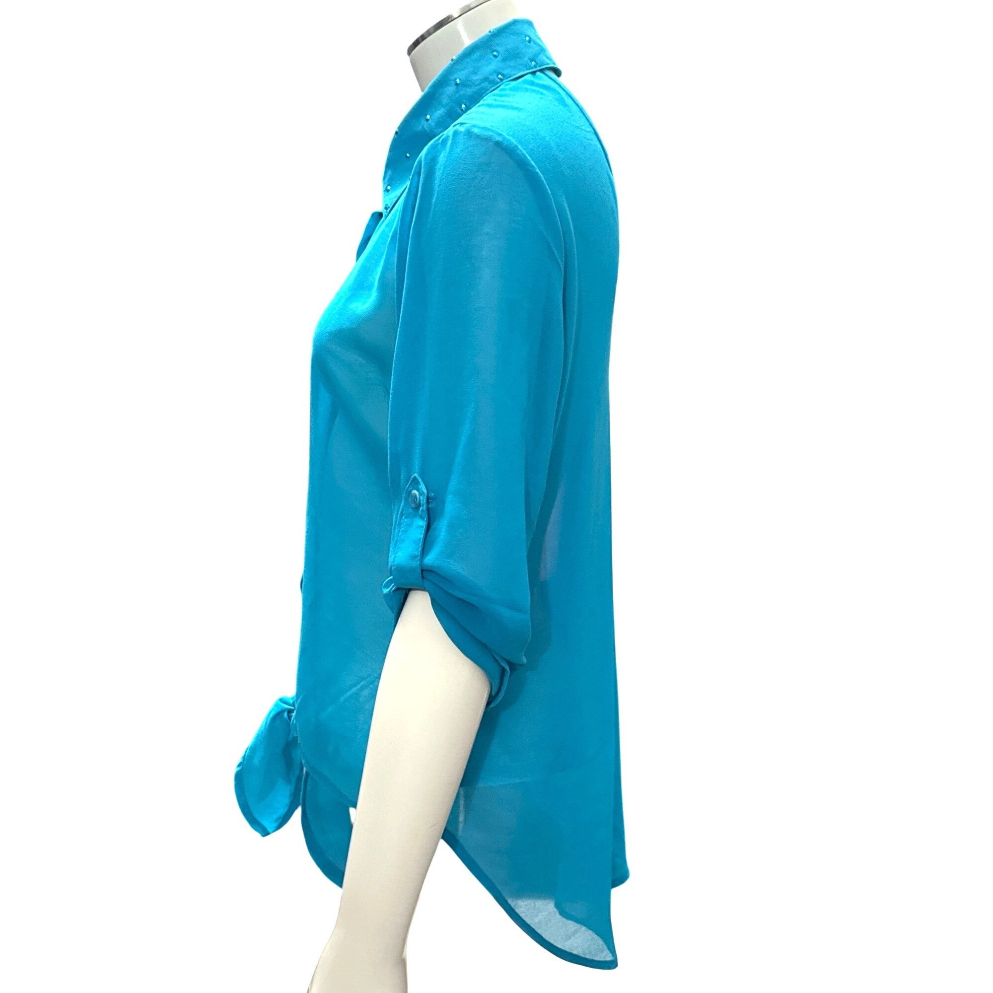 Other CCC Turquoise Tie Front Cutout Back Blouse Medium Statementw Size M / US 6-8 / IT 42-44 - 3 Thumbnail