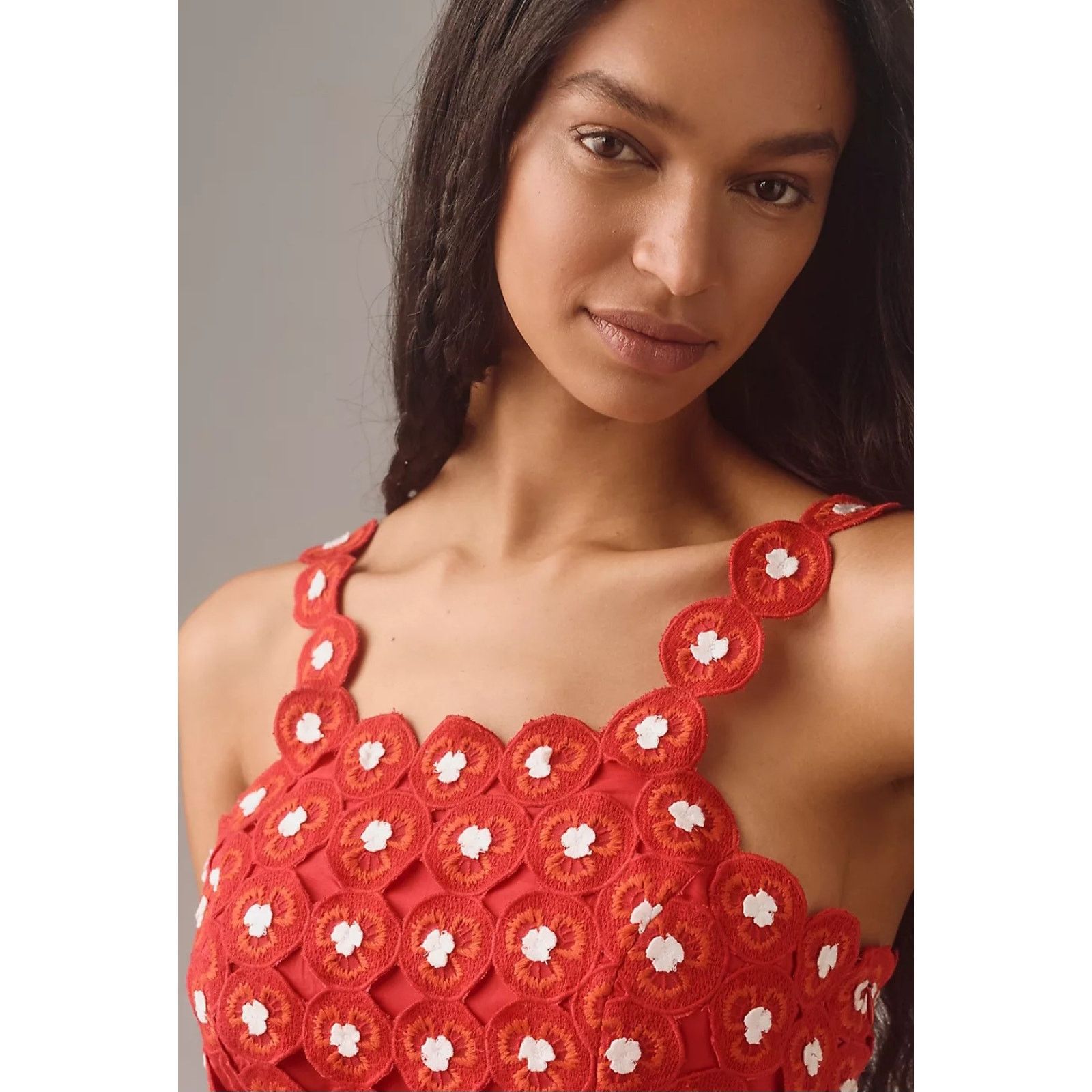 Anthropologie NWT Maeve Crochet Halter Poplin Midi Dress $228 SIZE 8 Red Size M / US 6-8 / IT 42-44 - 2 Thumbnail