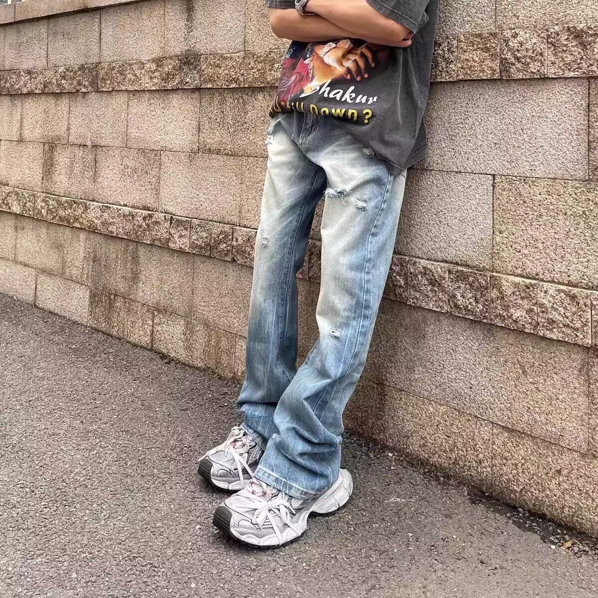 Japanese Brand × Jean Street hip-hop grunge ripped micro-flared jeans Size US 32 / EU 48 - 2 Thumbnail