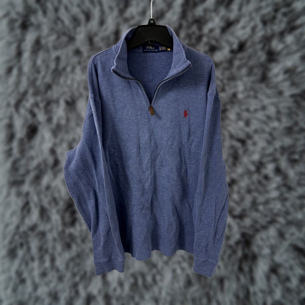 Ralph Lauren VINTAGE Polo Ralph Lauren Sweater Mens XL Blue 1/4 Zip Pullover Sweatshirt Red Pony Size US XL / EU 56 / 4 - 1 Thumbnail