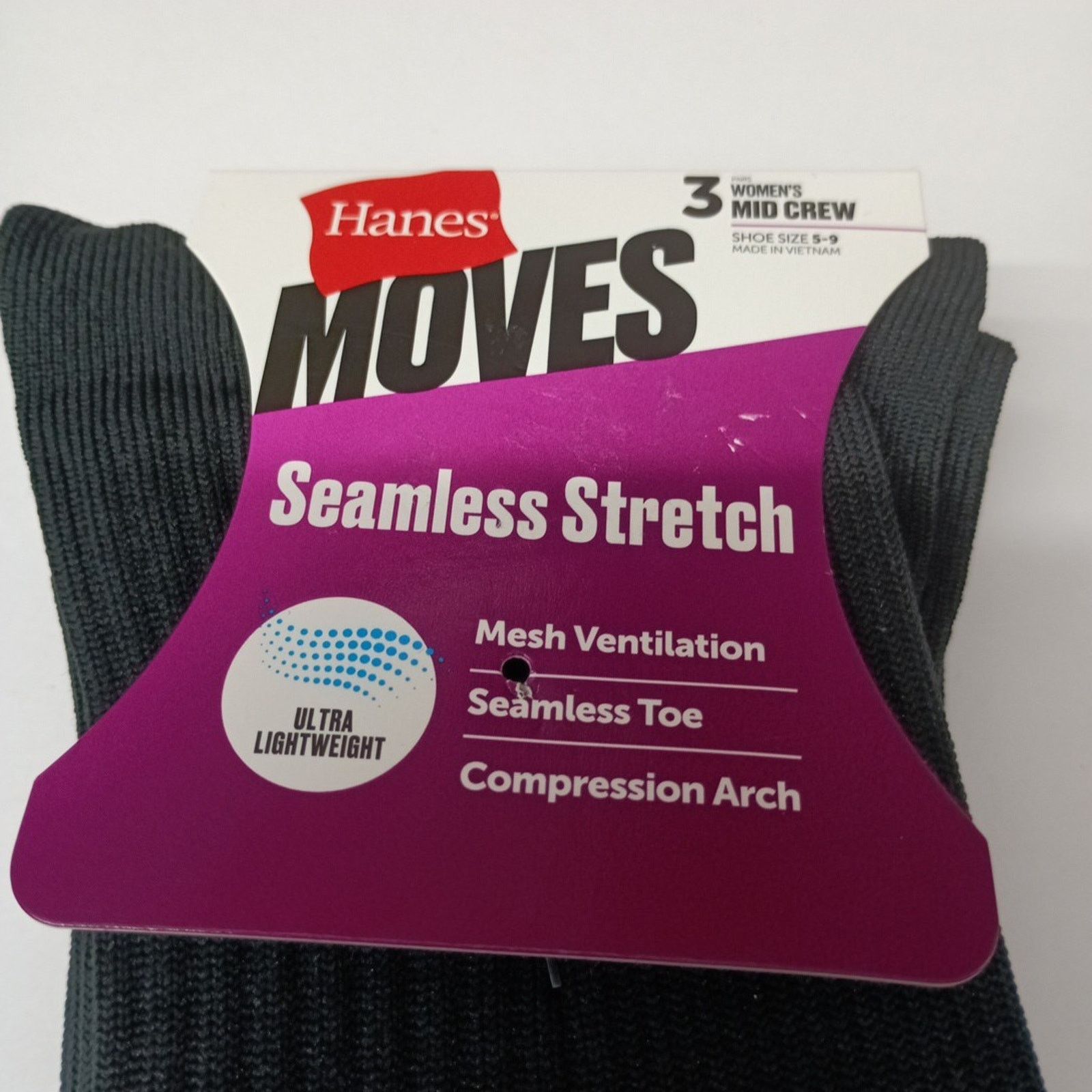 Hanes Hanes Mid Crew Socks 6 Pairs Women's Size 5-9 Black Seamless Size ONE SIZE - 2 Thumbnail