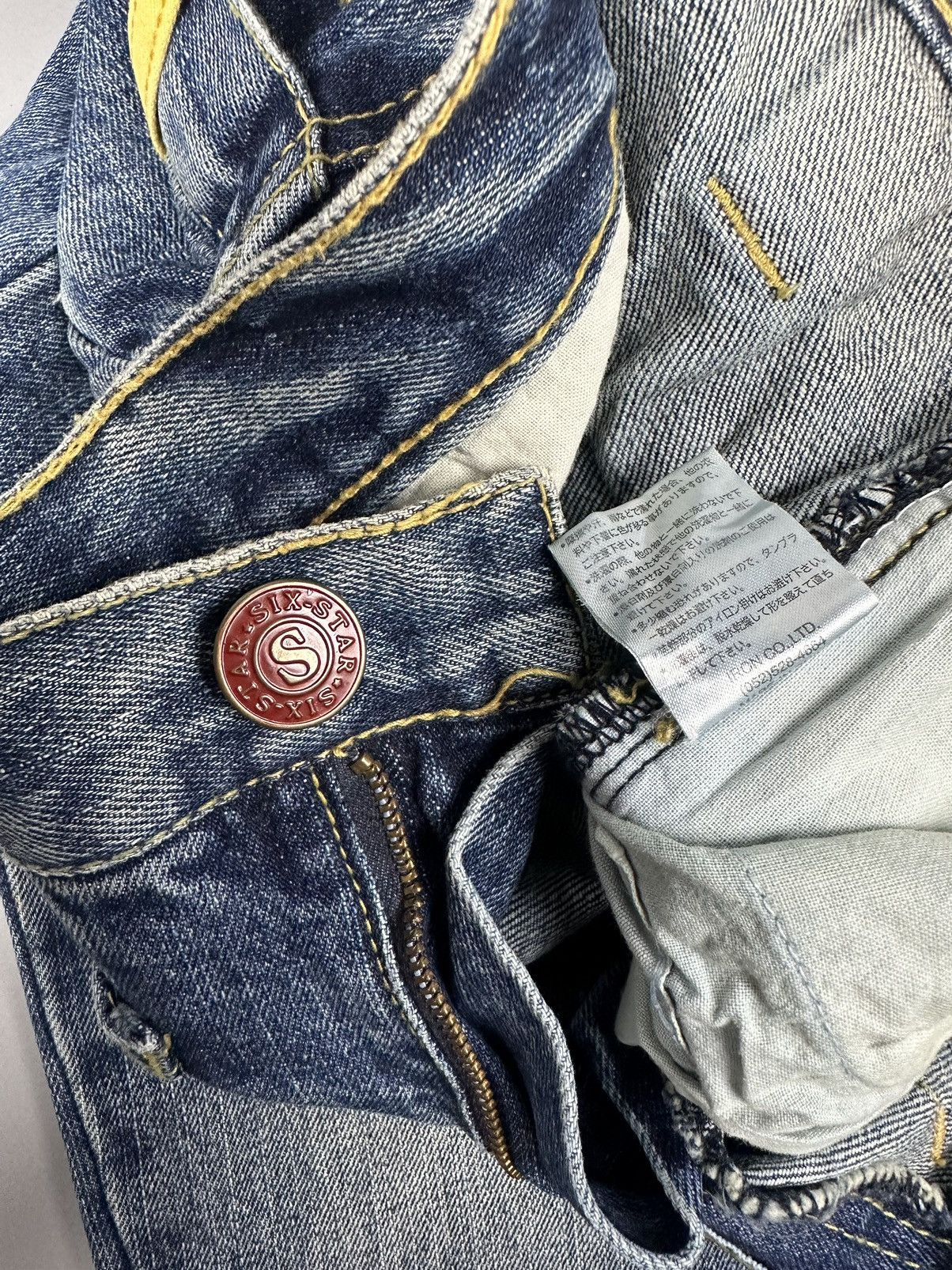 If Six Was Nine × Le Grande Bleu (L.G.B.) Vintage Six Star Iron Co Double Waist Whiskered Jeans Size US 32 / EU 48 - 9 Thumbnail