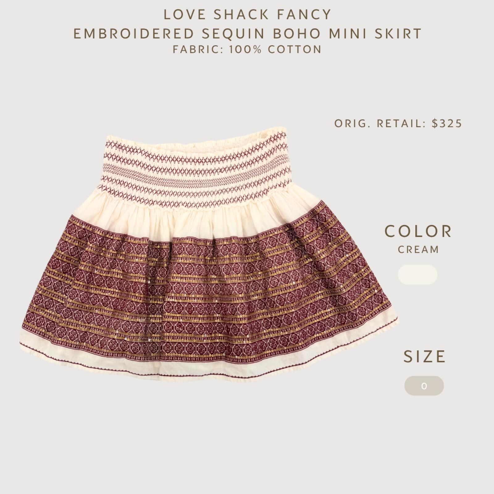 Other LoveShackFancy Embroidered Boho Mini Skirt Cream 0 Size 25" / US 0 / IT 36 - 2 Thumbnail