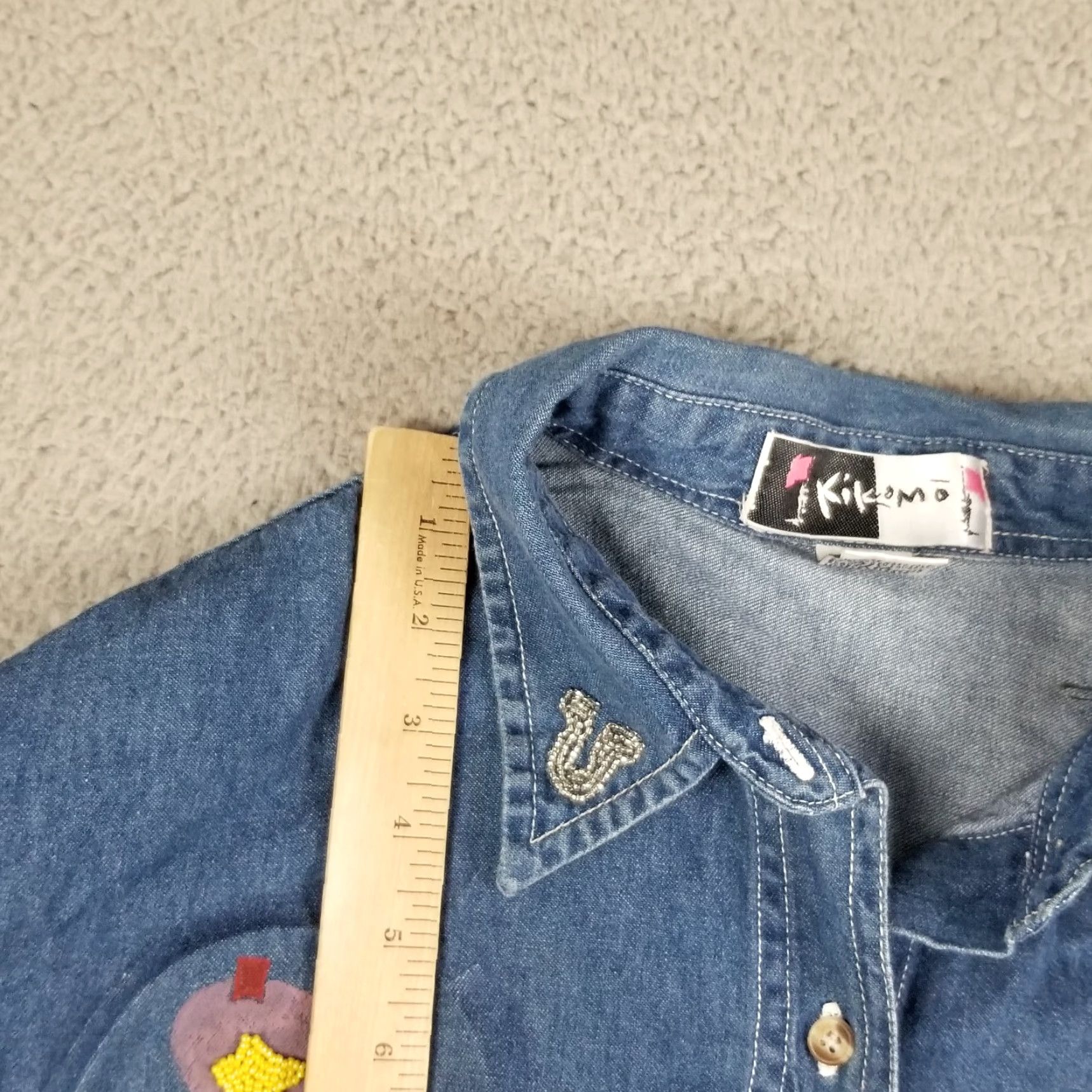 Denime Kikomo Western Denim Shirt Women 18W Long Sleeve Beaded Boots Horse Cactus Cowboy Buttons 100% Cotton Blue Vintage Plus Size Women Size XXL / US 16-18 / IT 52-54 - 3 Thumbnail
