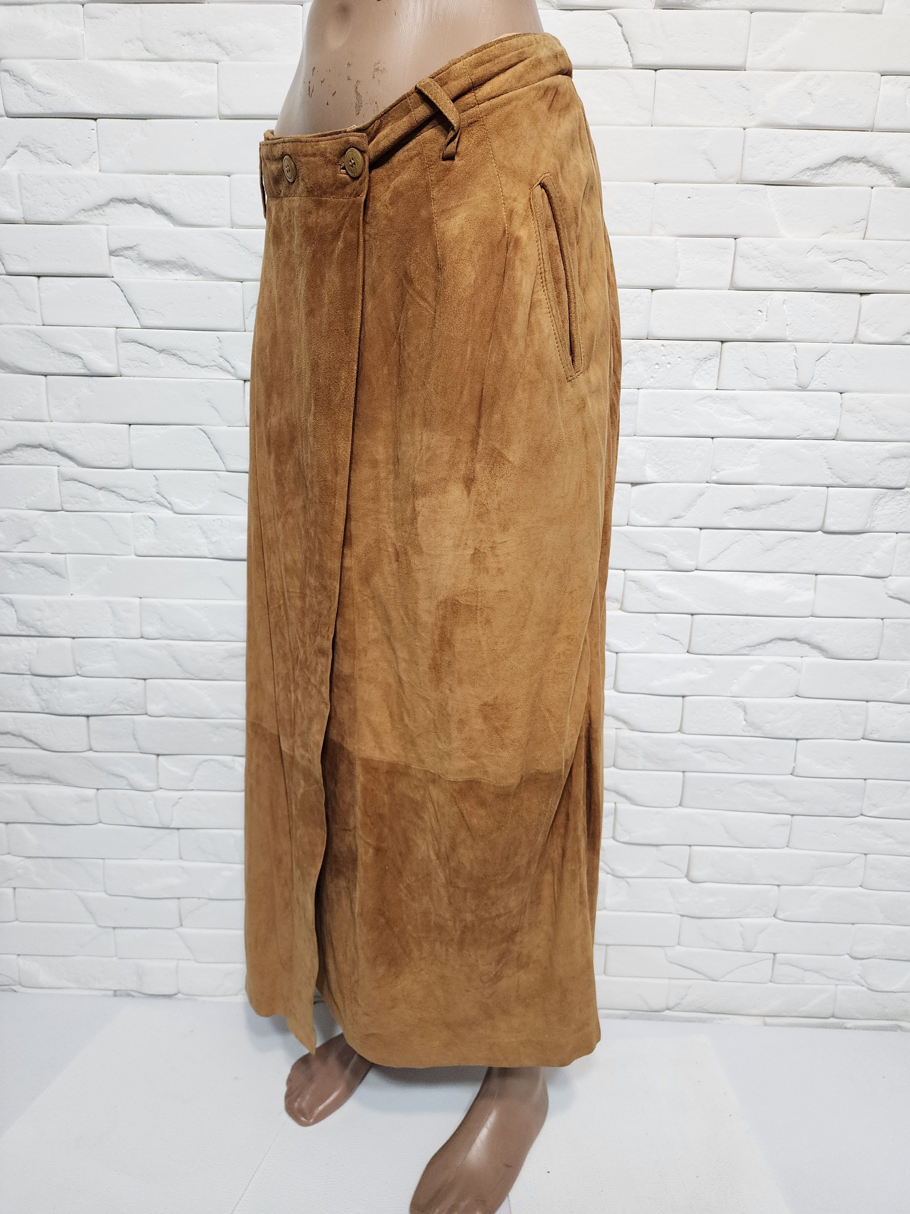 Genuine Leather Brown Suede Leather Skirt Size 33" - 2 Thumbnail