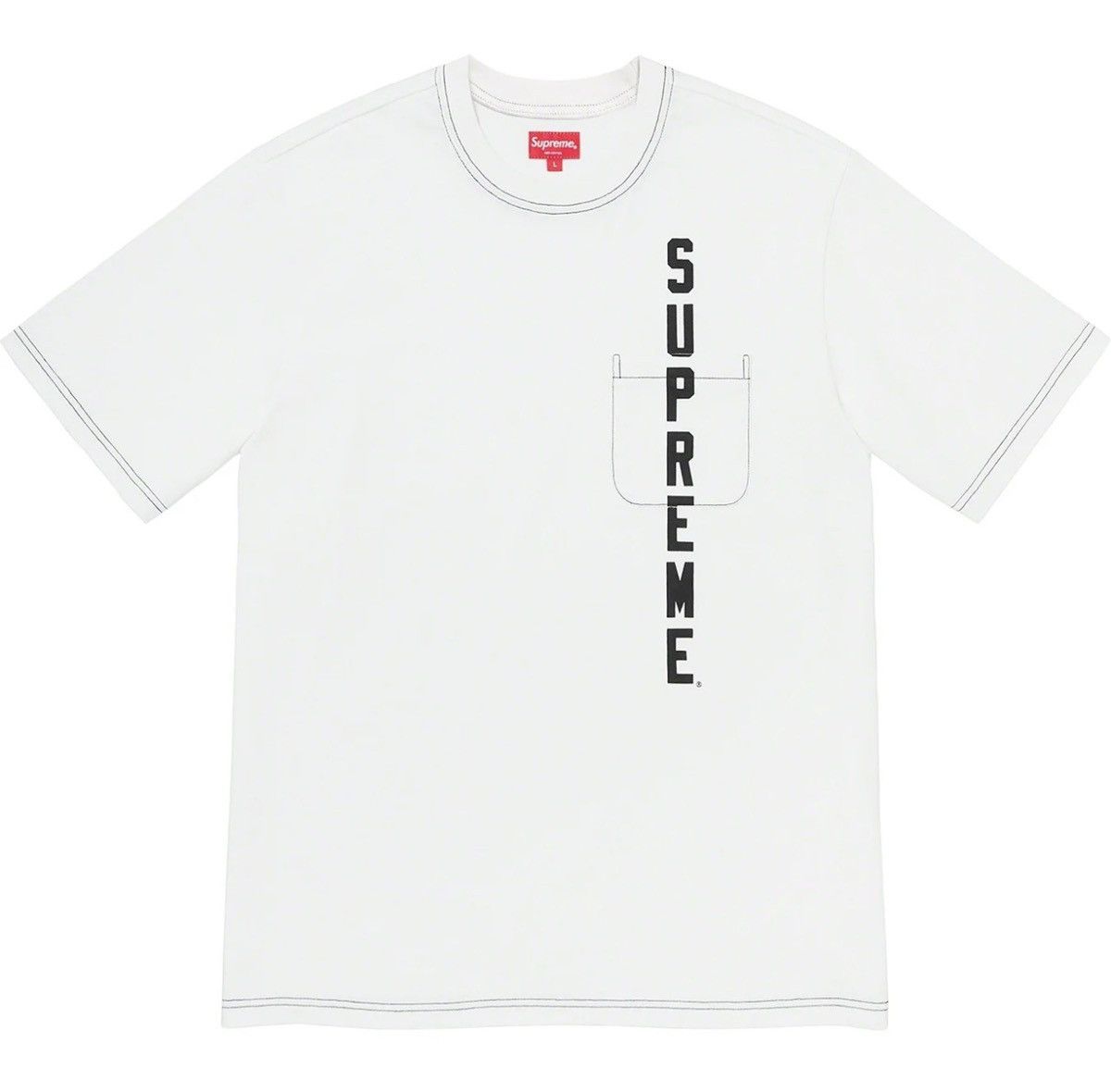Supreme 🔥Supreme Contrast Stitch Pocket Tee White/Supreme T shirt Size US L / EU 52-54 / 3 - 1 Thumbnail