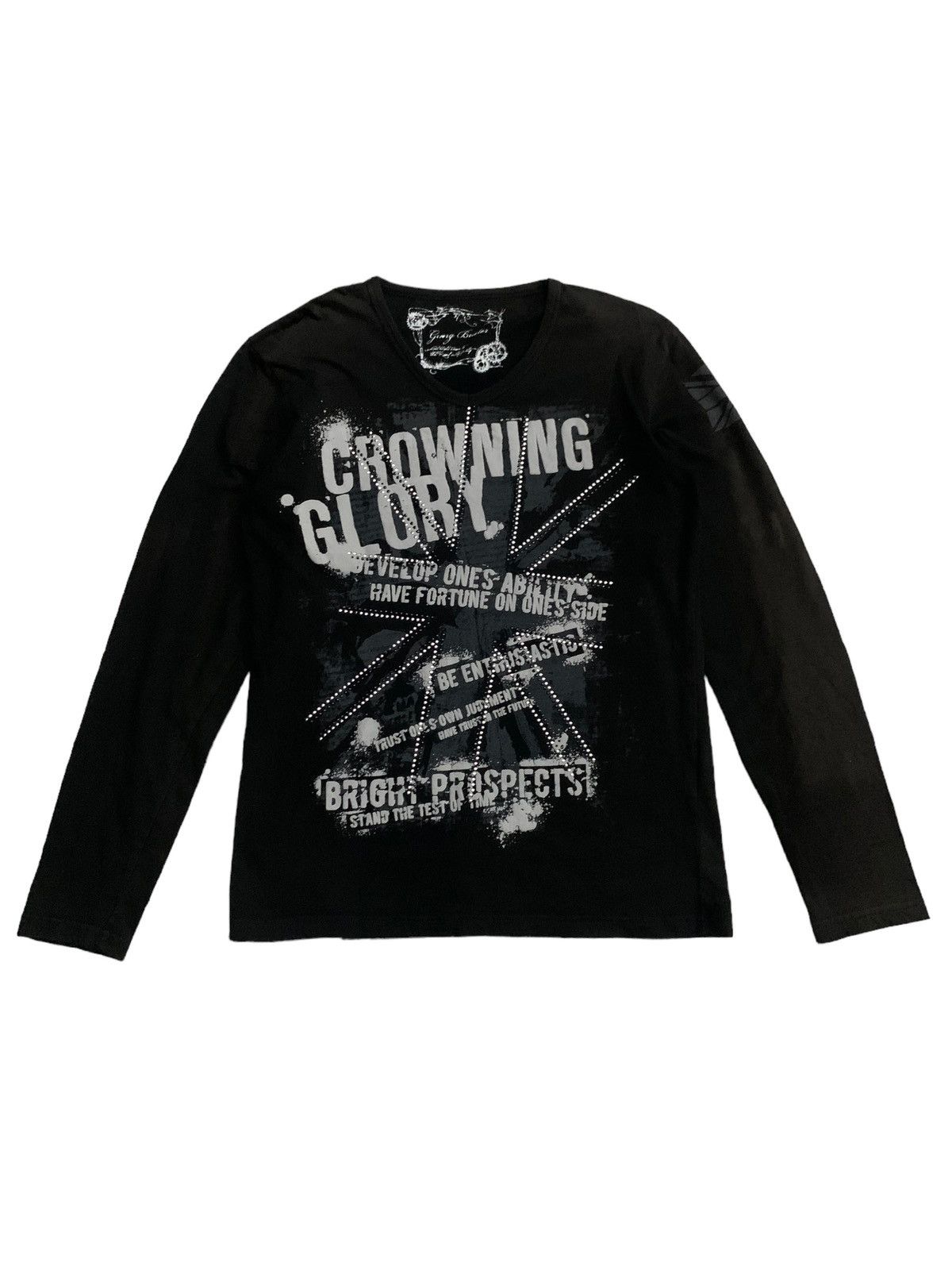 image of If Six Was Nine x Le Grande Bleu L G B Japan Gang Buster Poem Rock Studded Flag Longsleeve in Black