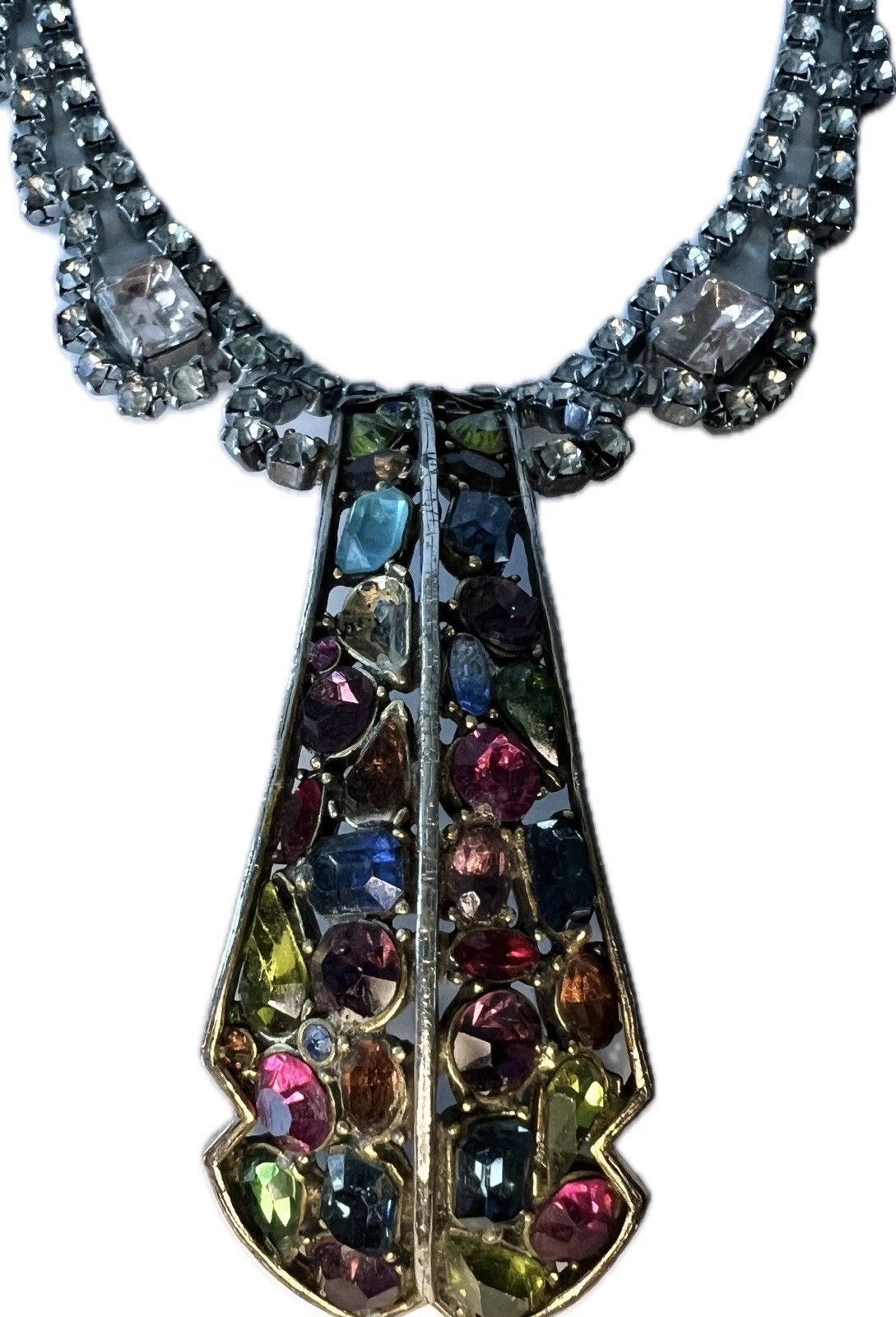 Paralea D necklace RETRO 1950's MCM Rhinestone Runway Haute