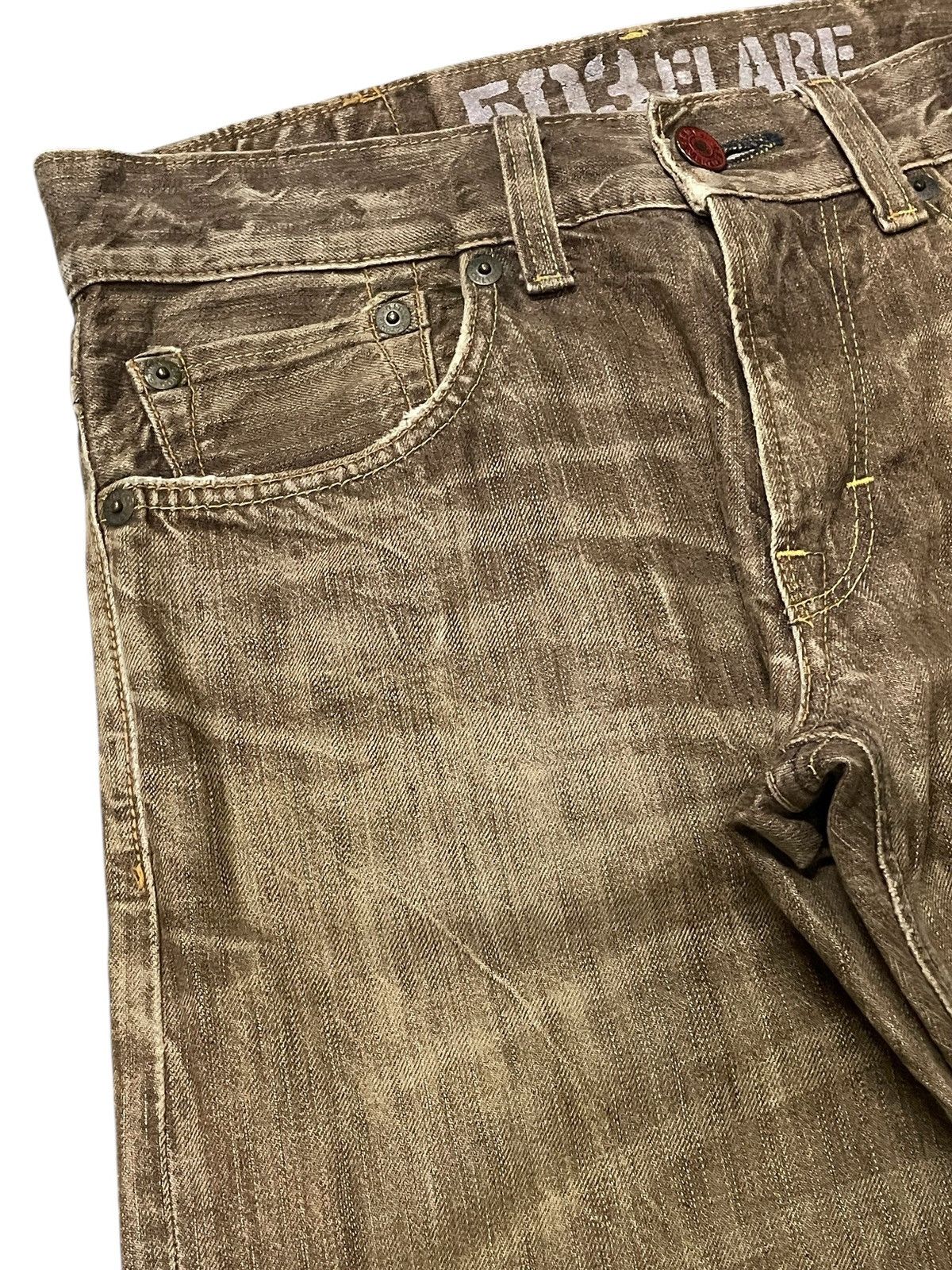 Edwin × Japanese Brand × Vintage Edwin 503 Flare Faded Brown Whiskers Jeans Size US 32 / EU 48 - 9 Thumbnail