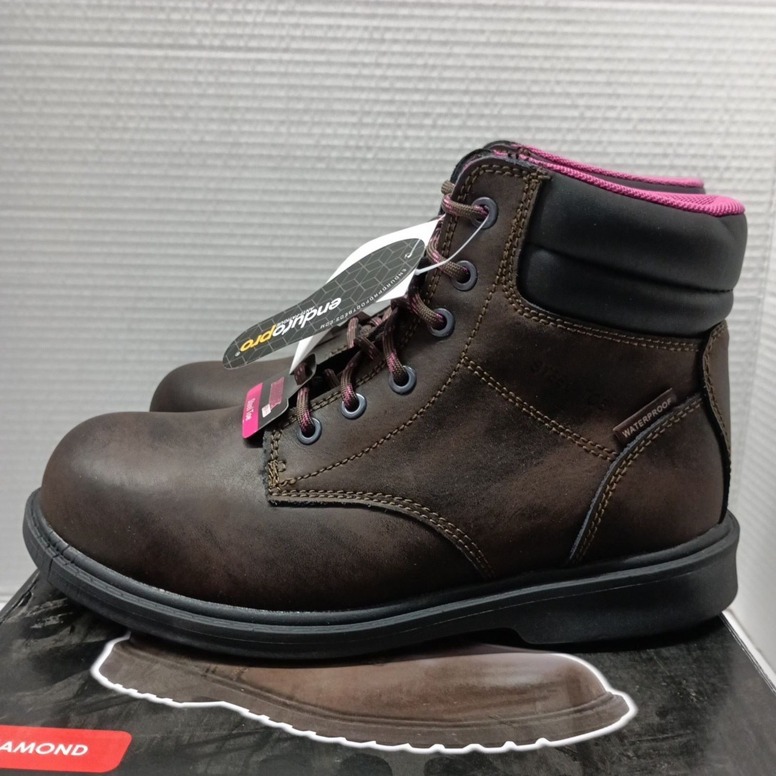 Other Brahma Work Boots Women's US 8 Brown Pink Safety Steel Toe Size US 8 / IT 38 - 3 Thumbnail