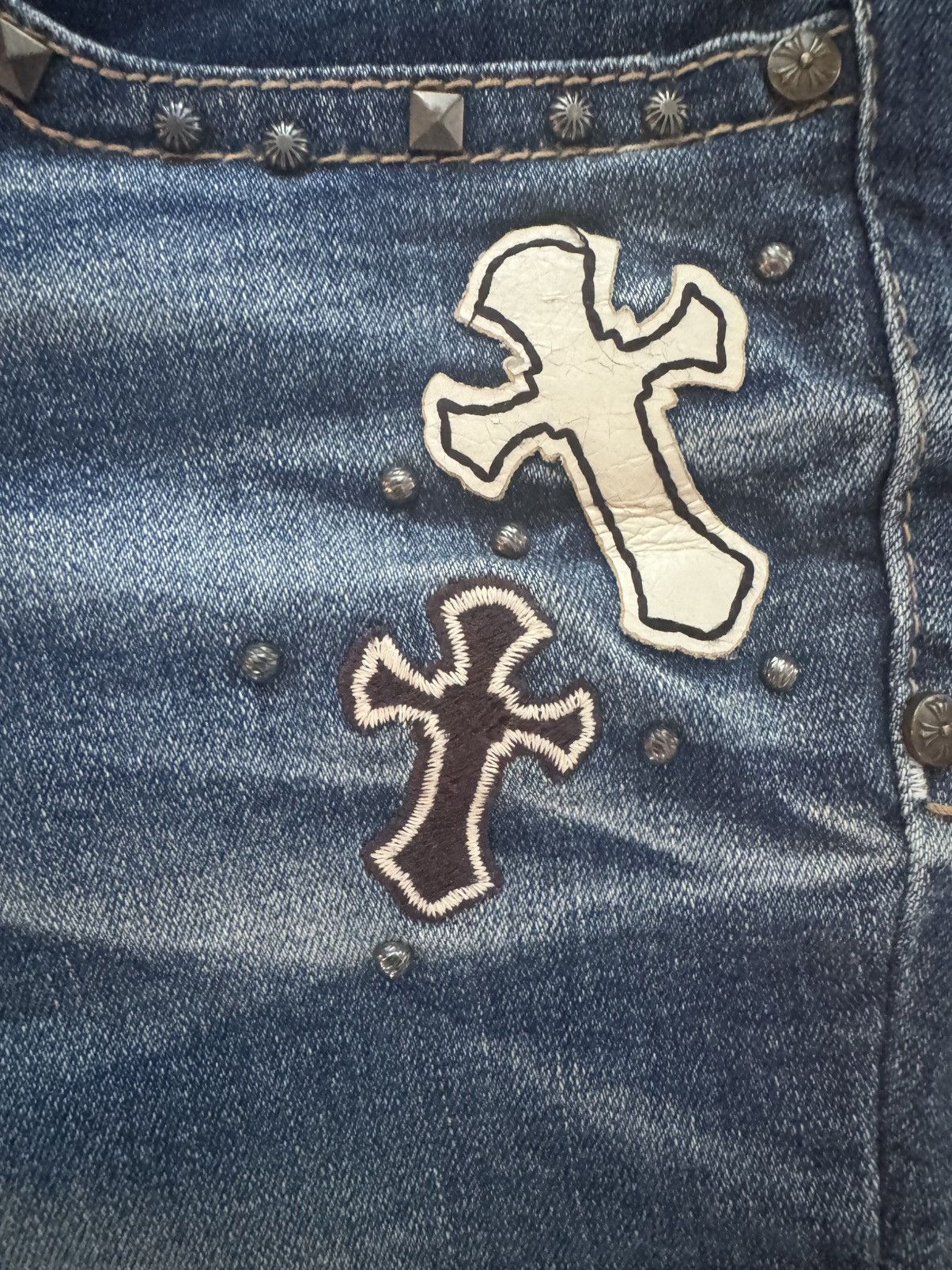 Japanese Brand Lolita Jeans Skull Cross Studs Motif Low Waisted Size 25" / US 0 / IT 36 - 6 Thumbnail